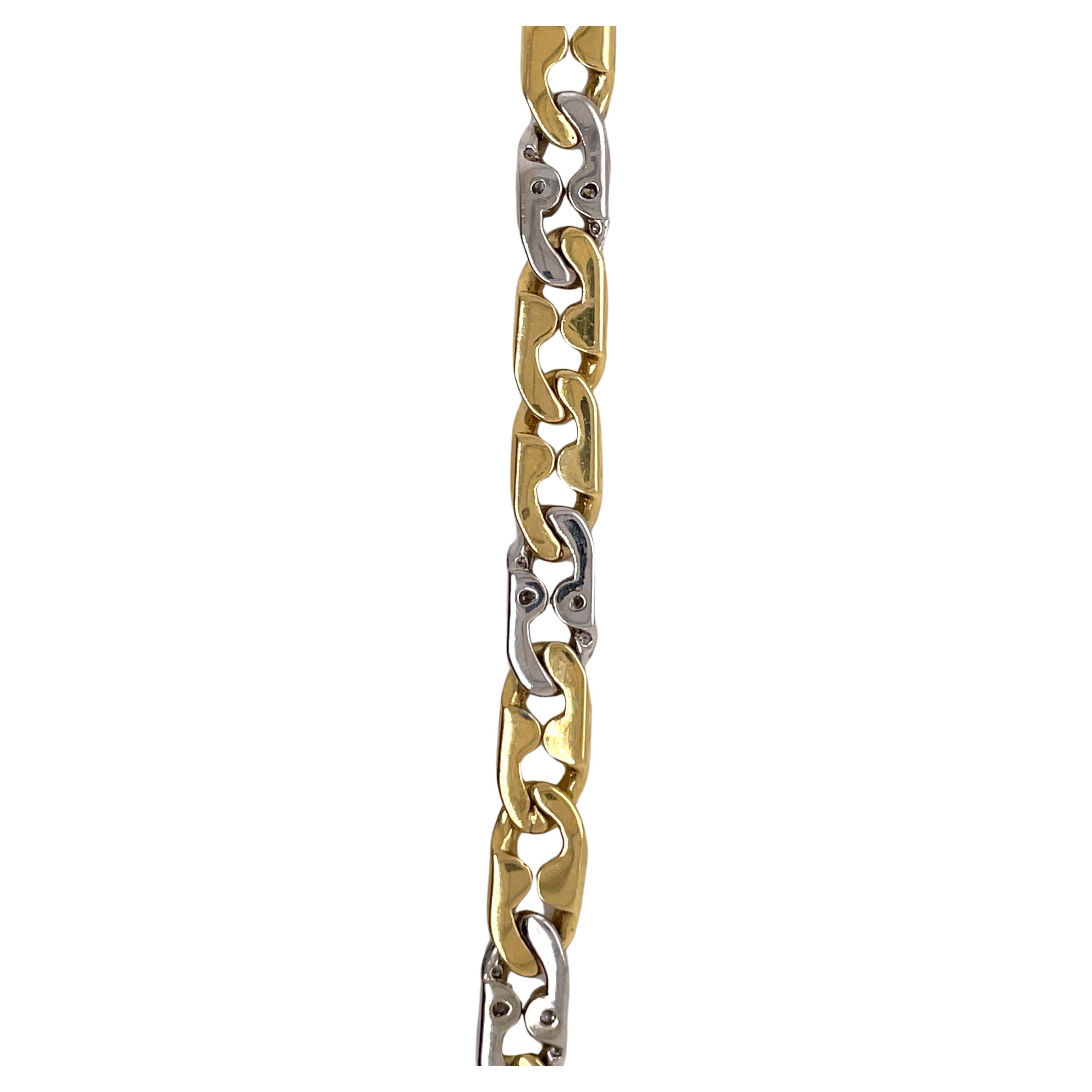 18 Karat Two Tone Yellow White Gold Diamond Link Bracelet 0.60 Carats 25 Grams For Sale 2