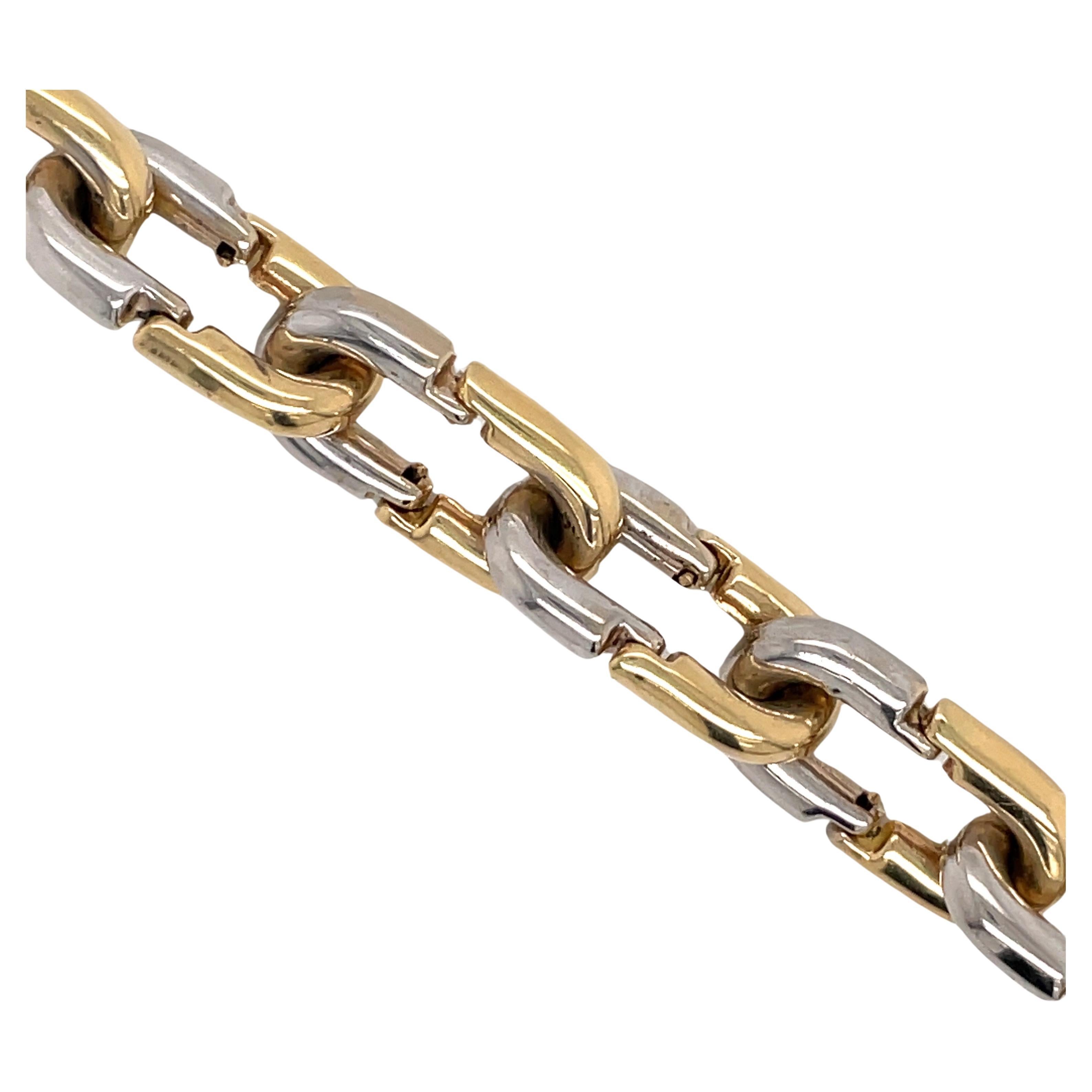 Two-Tone 14 Karat Yellow & White Gold Link Bracelet 27.4 Grams Made in Italy In Excellent Condition In New York, NY