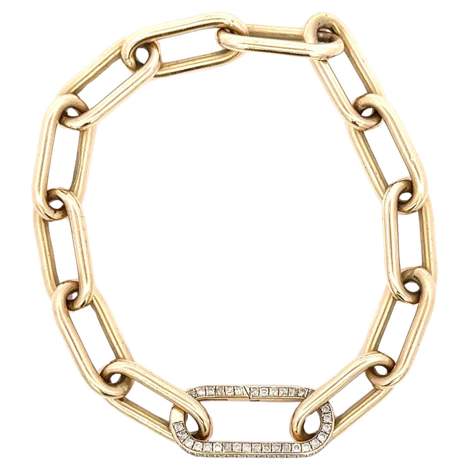 Bracelet italien à maillons en forme de trombones avec fermoir en diamants en or jaune 14 carats en vente 5