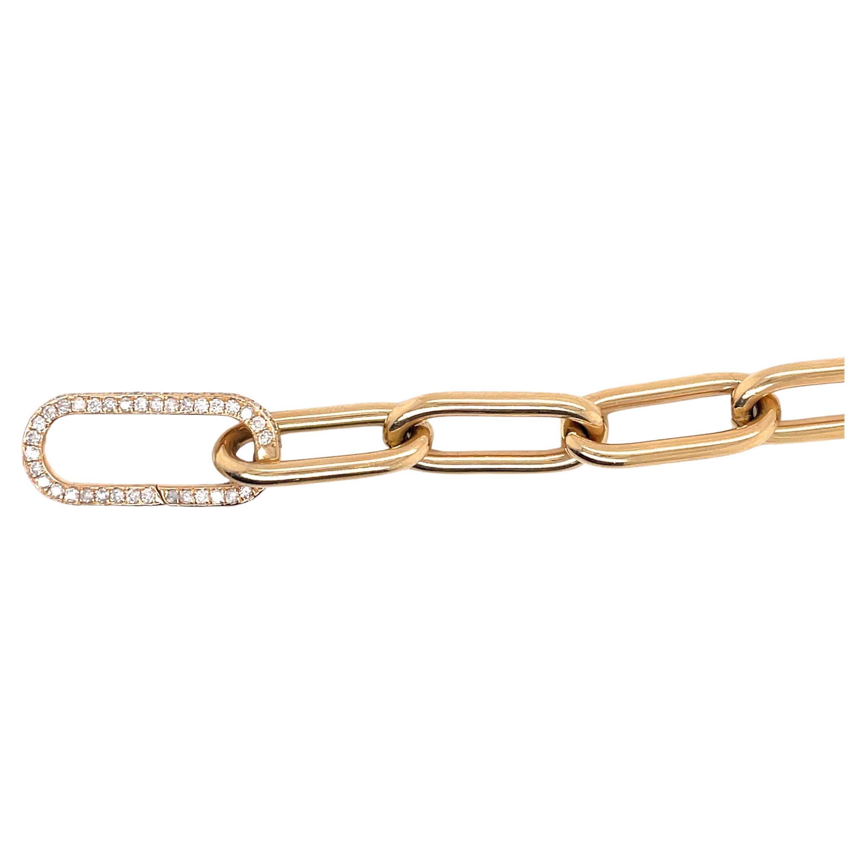 Contemporain Bracelet italien à maillons en forme de trombones avec fermoir en diamants en or jaune 14 carats en vente