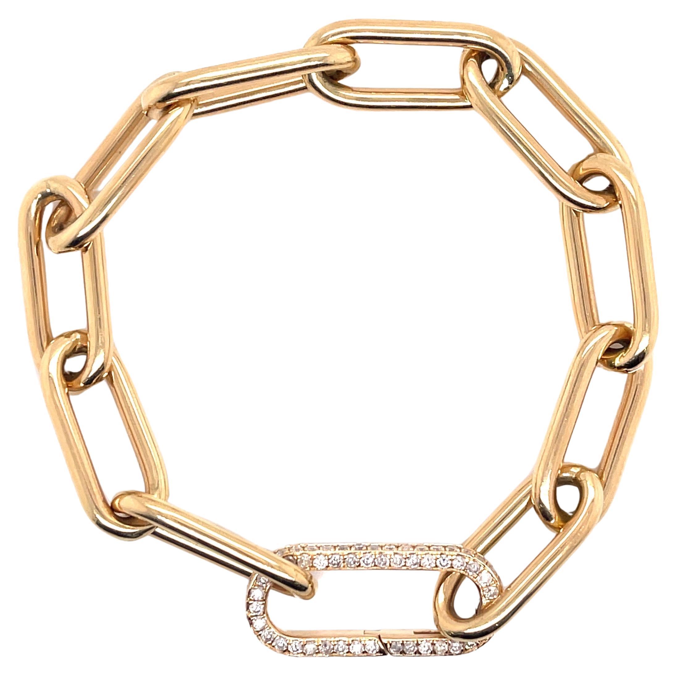 Italian Paperclip Link Bracelet Diamond Clasp 14 Karat Yellow Gold For Sale