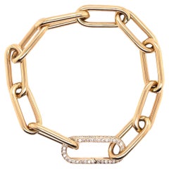Bracelet italien à maillons en forme de trombones avec fermoir en diamants en or jaune 14 carats