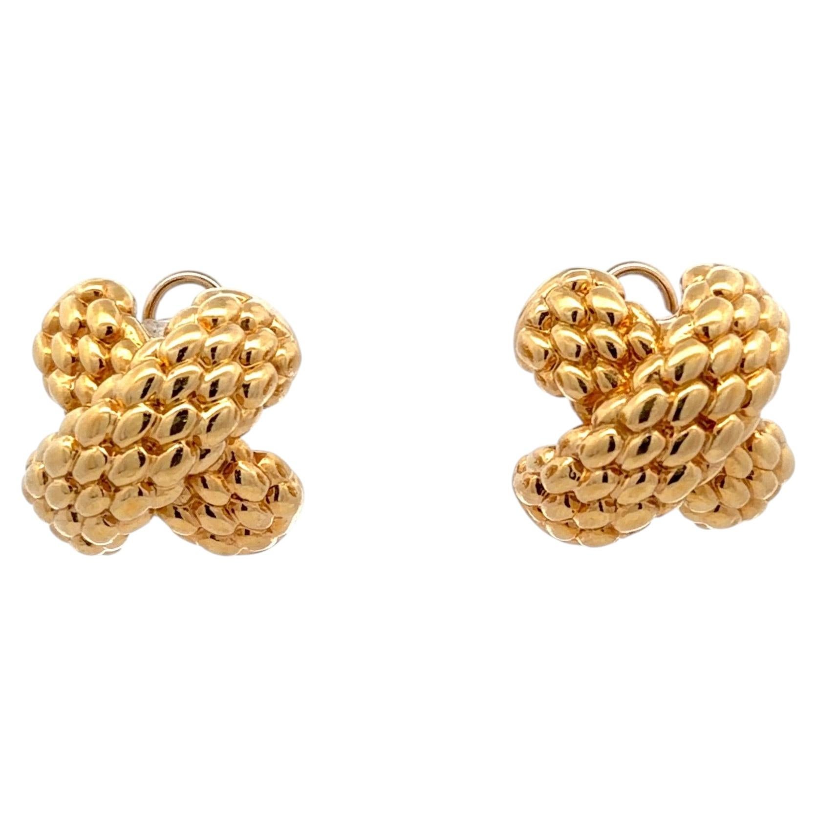 Pendientes de oro amarillo de 18 quilates con diseño "X" texturizado 11 gramos Italia