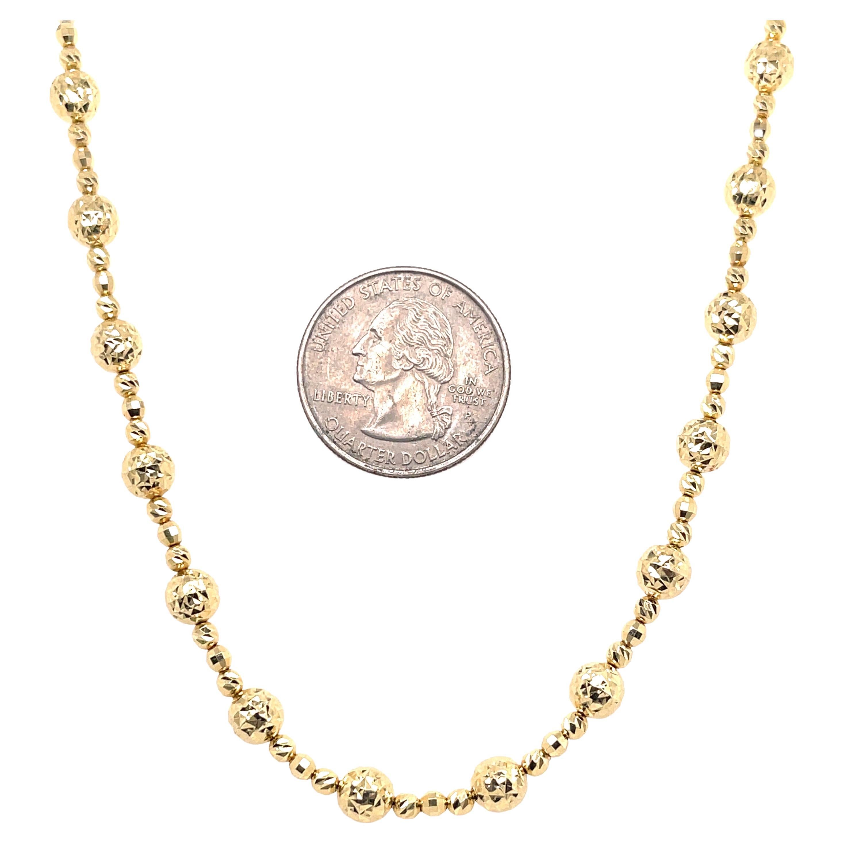 Gold Beaded Diamond Cut Finish Necklace 14 Karat Yellow Gold 13.2 Grams  In New Condition For Sale In New York, NY