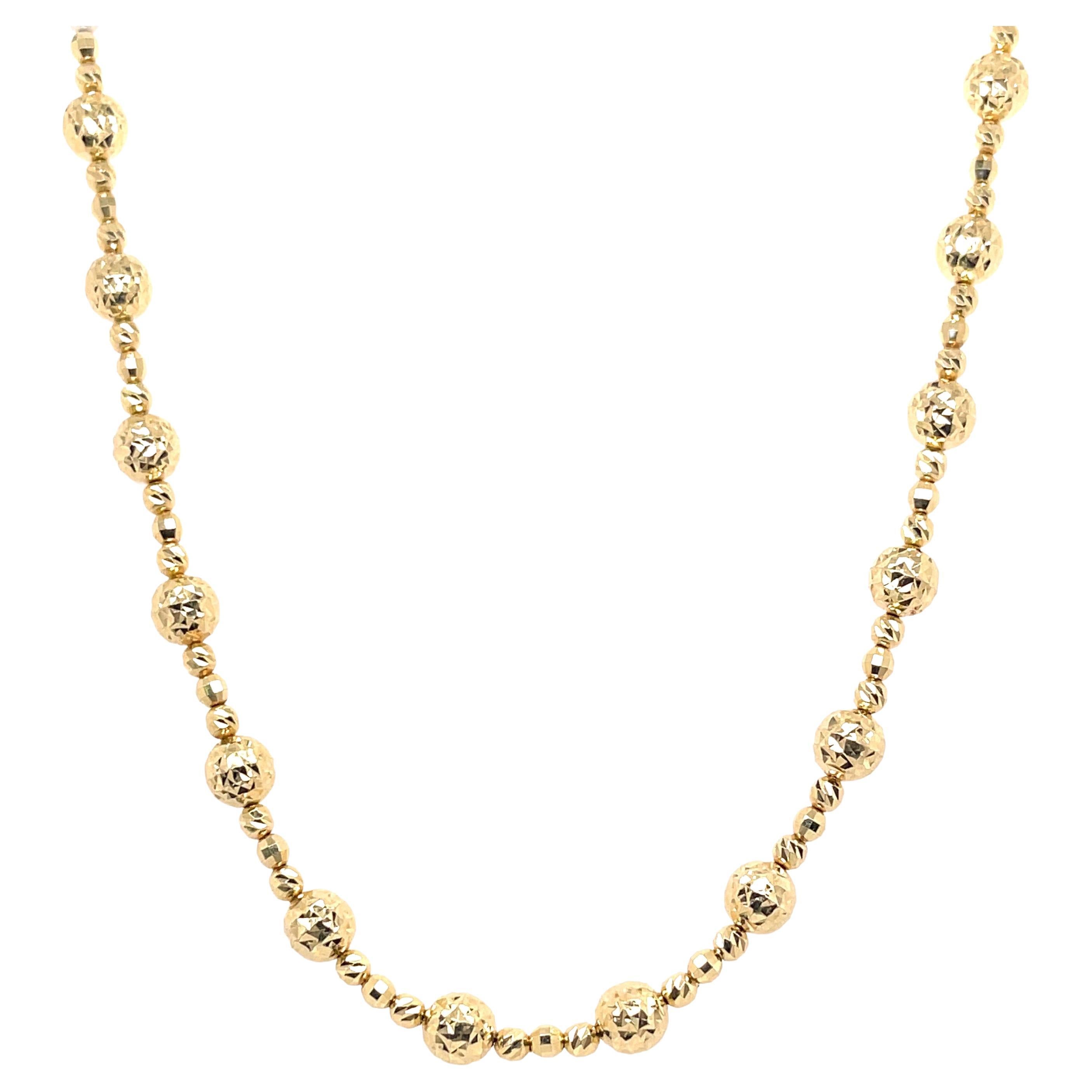 Gold Beaded Diamond Cut Finish Necklace 14 Karat Yellow Gold 13.2 Grams  For Sale