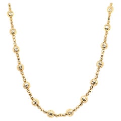 Gold Beaded Diamond Cut Finish Necklace 14 Karat Yellow Gold 13.2 Grams 
