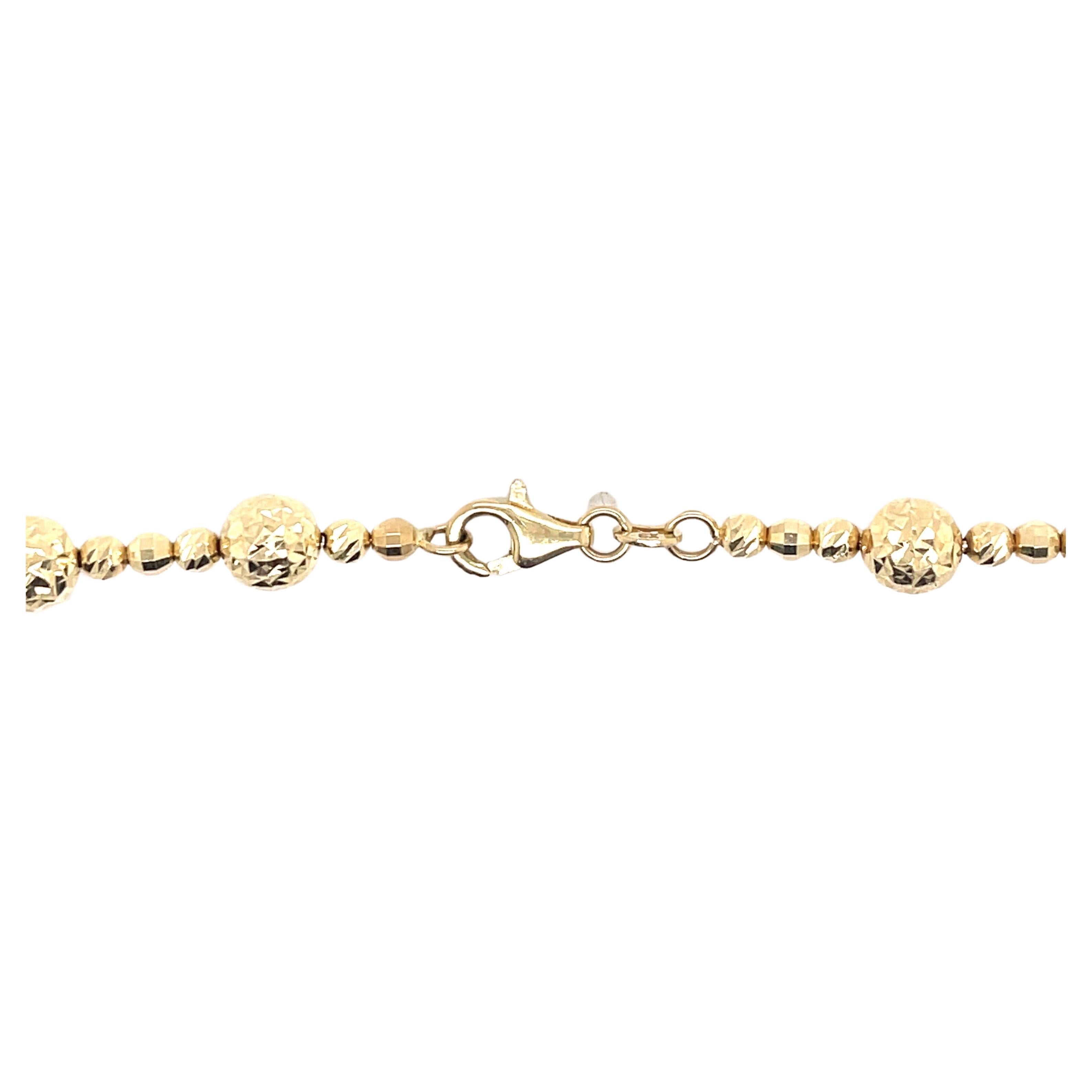 Contemporary Gold Beaded Diamond Cut Finish Necklace 14 Karat Yellow Gold 13.2 Grams  For Sale