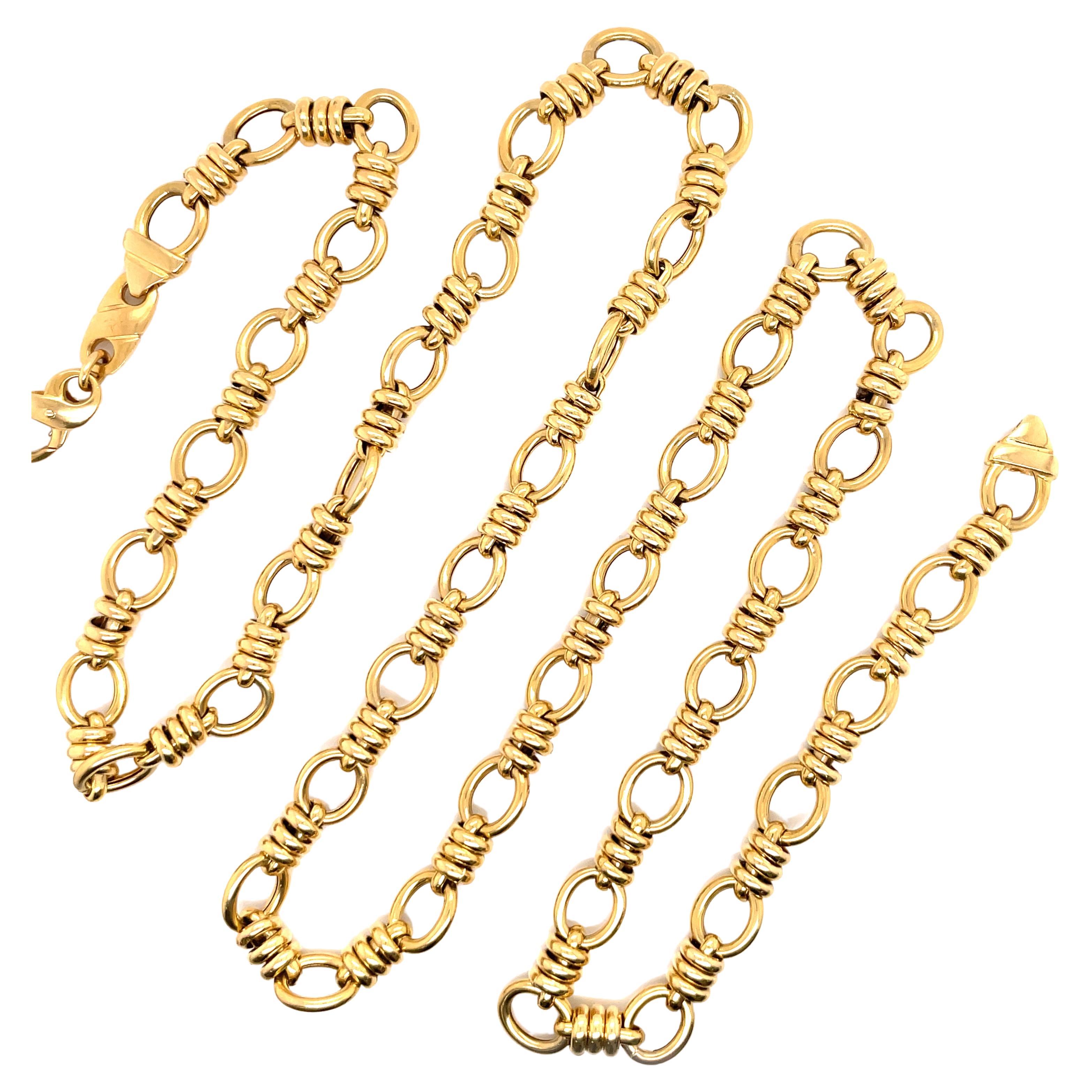 14 Karat Yellow Gold Link Necklace 42.5 Grams 30.5 Inches For Sale