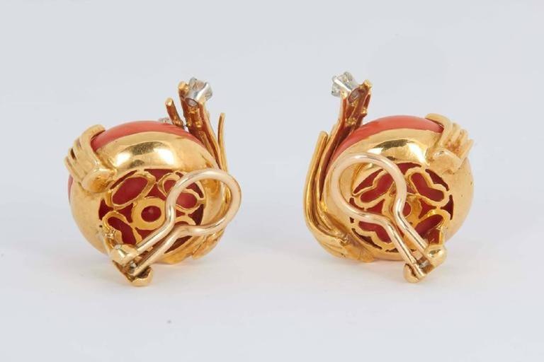 Coral Diamond Gold Earrings For Sale at 1stDibs