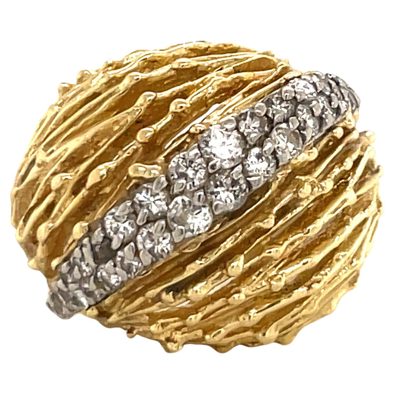 18 Karat Yellow Gold Diamond Dome Ring 0.60 Carats 17.1 Grams For Sale
