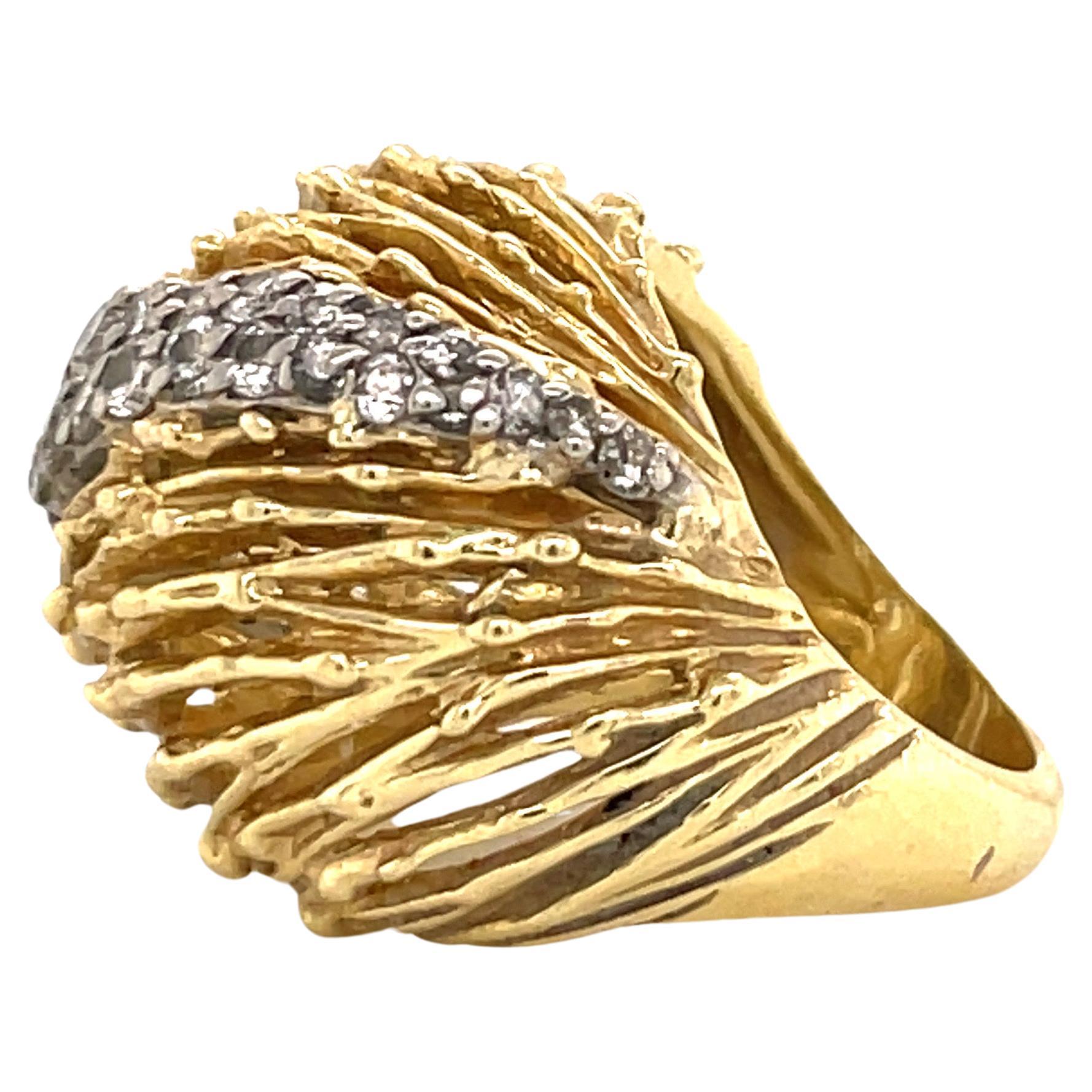 Women's 18 Karat Yellow Gold Diamond Dome Ring 0.60 Carats 17.1 Grams For Sale