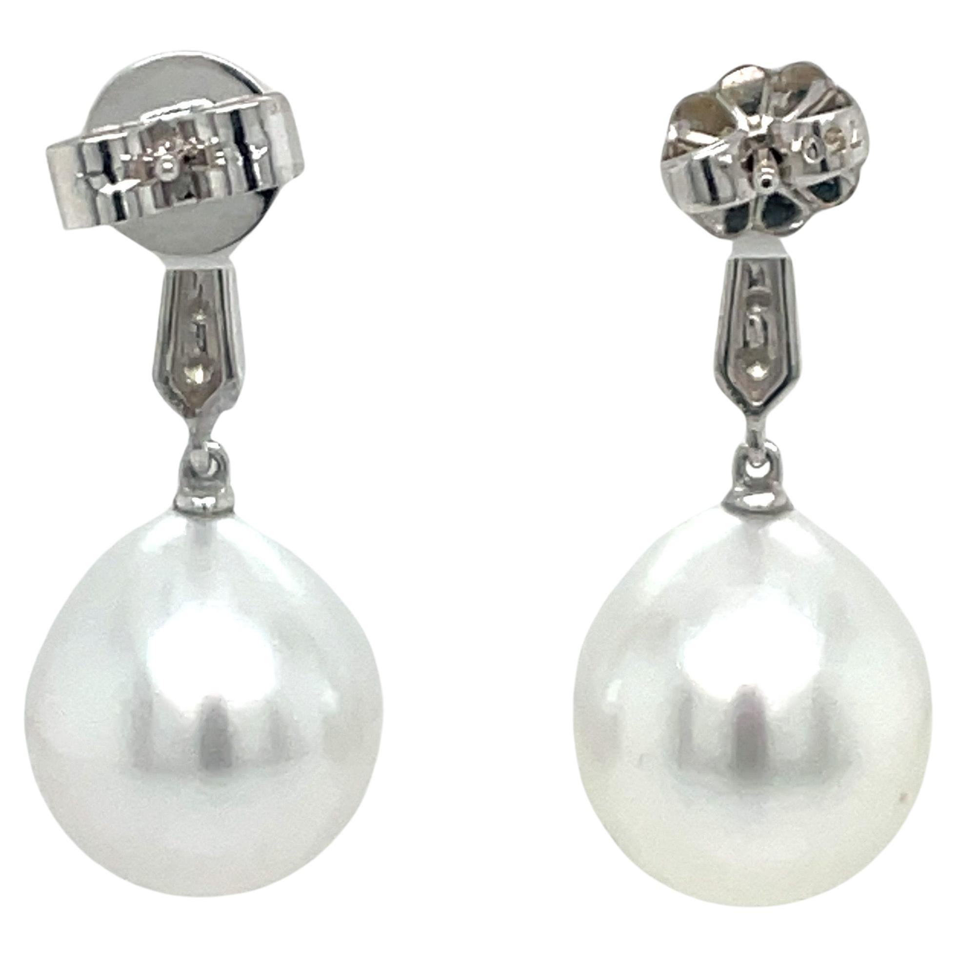 Pendientes Gota Diamantes Mar del Sur Oro Blanco 18 Kilates 0,16 Quilates Contemporáneo en venta