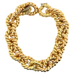 Two Tone Alternating 18 Karat Yellow & Rose Gold Twist Link Bracelet 68 Grams