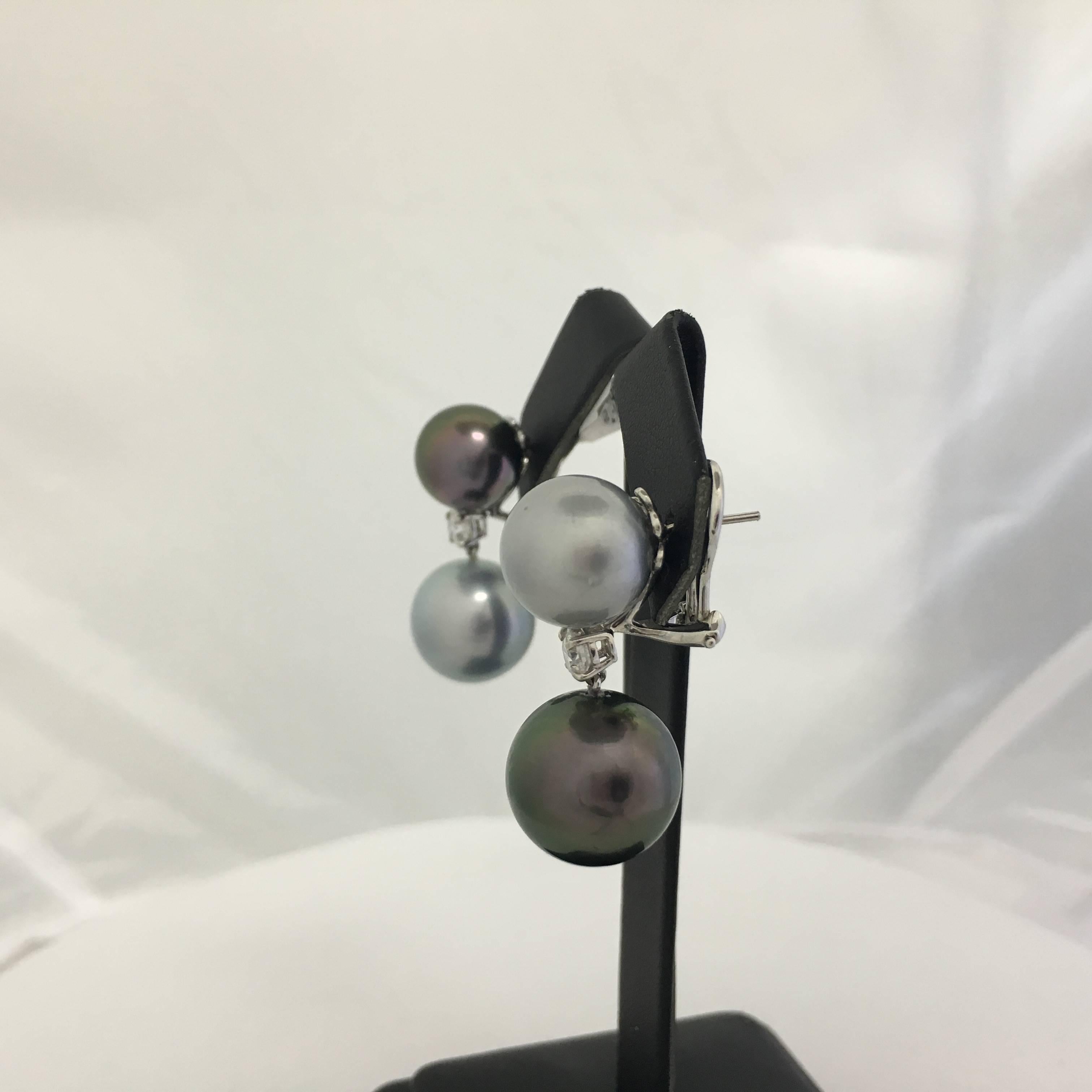 Tahitian Two Tone Pearl Diamond Gold  Earrings In New Condition In New York, NY