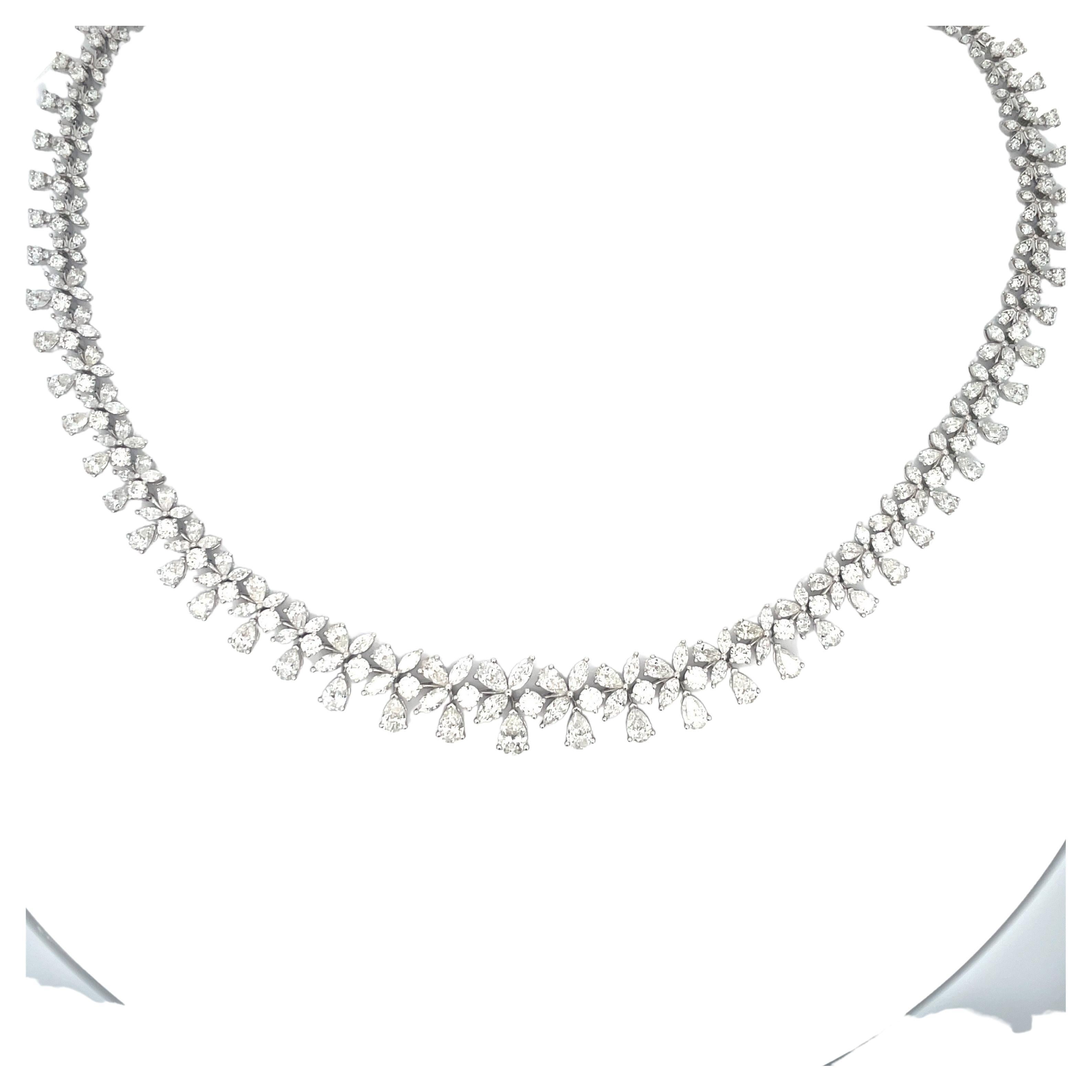 Contemporary Diamond Floral Cluster Drop Necklace 26.19 Carats 18 Karat White Gold F-G VS2 For Sale