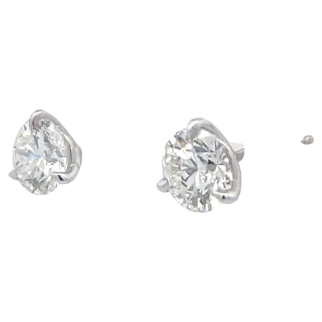 GIA Certified Diamond Stud Earrings 2.02 Carats G-H SI2 18 Karat White Gold For Sale 1