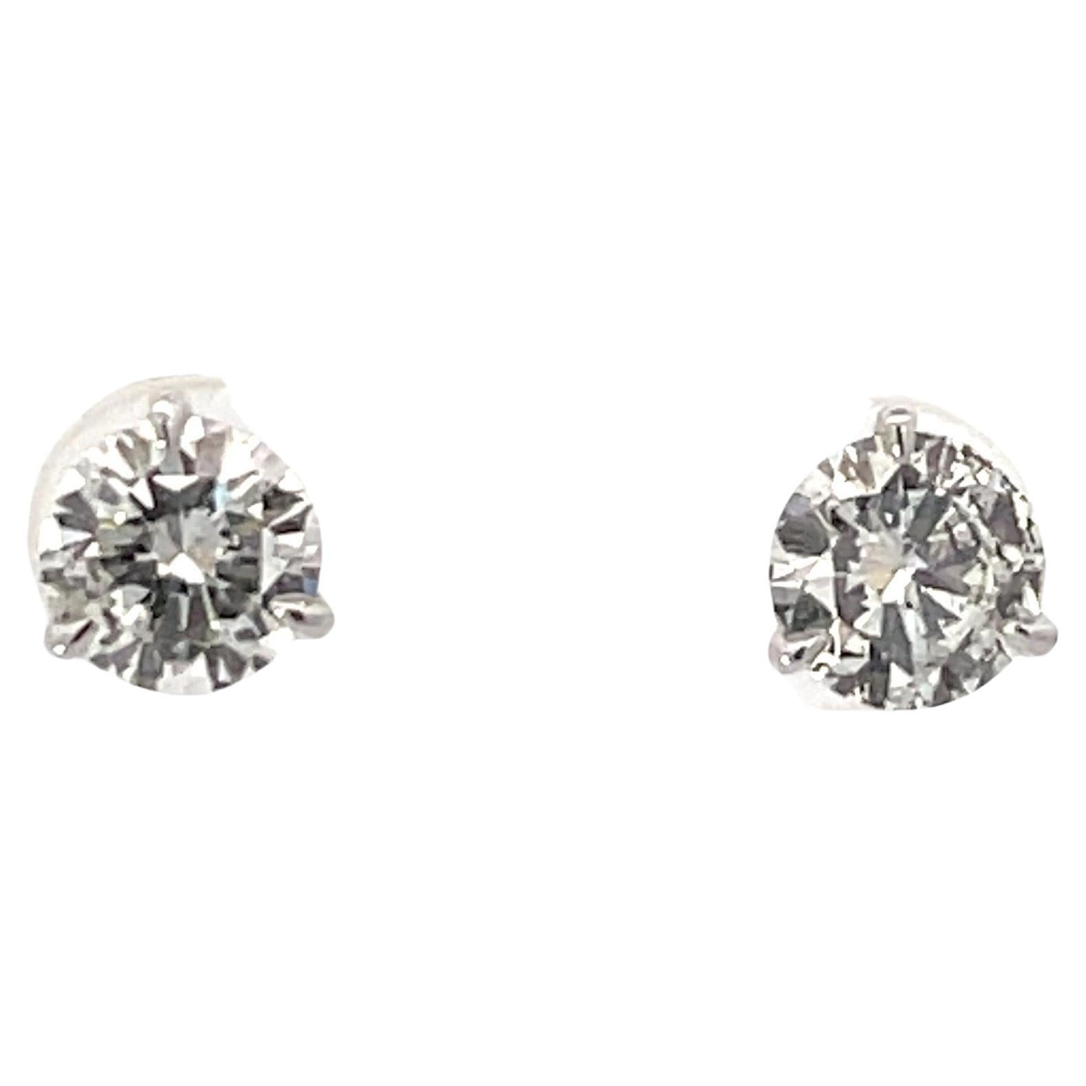 Diamond Stud Earrings 2.09 Carats H-I I1 18 Karat White Gold Champagne Setting For Sale