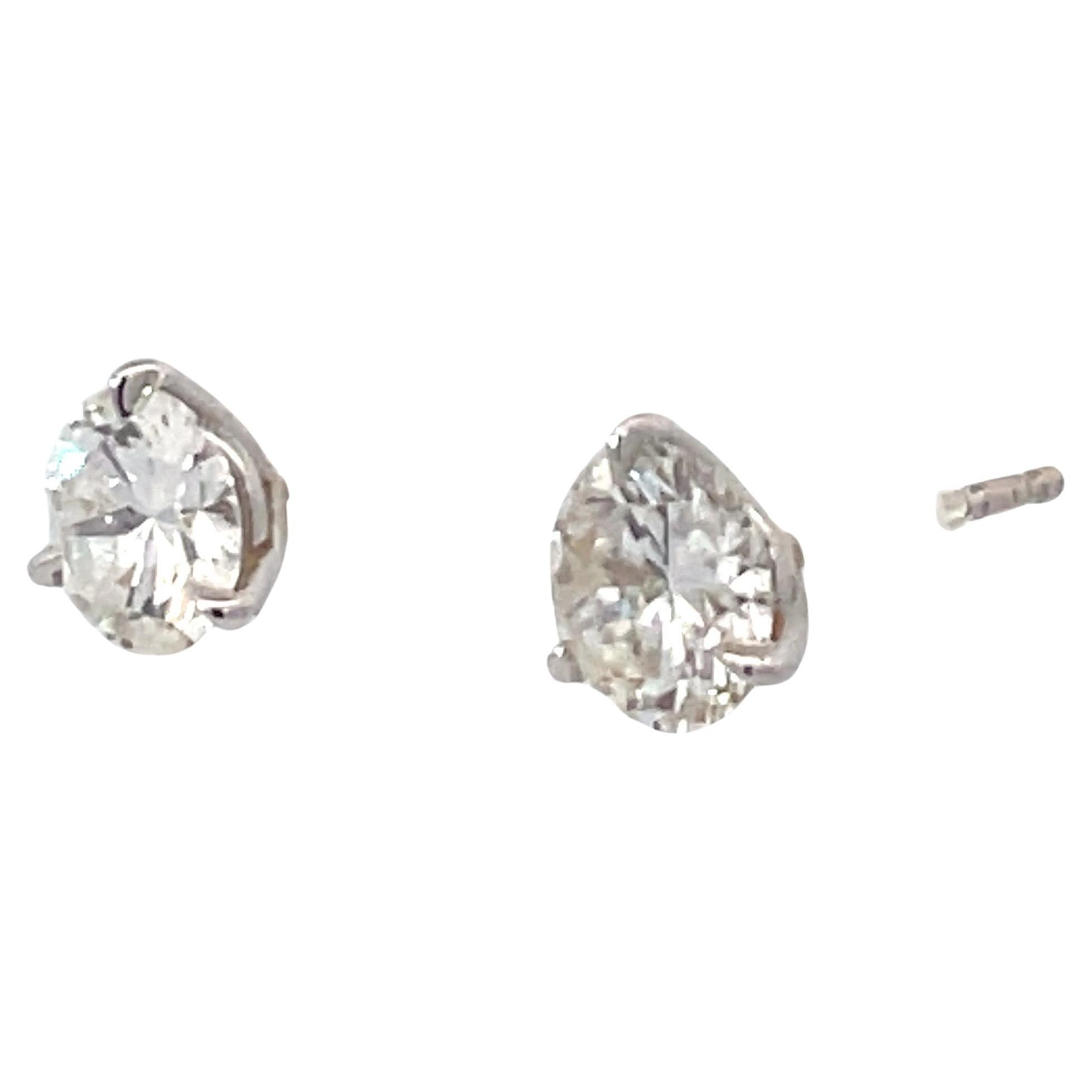 Round Cut GIA Certified Diamond Stud Earrings 2.10 Carats G-H SI1-2 18 Karat White Gold For Sale