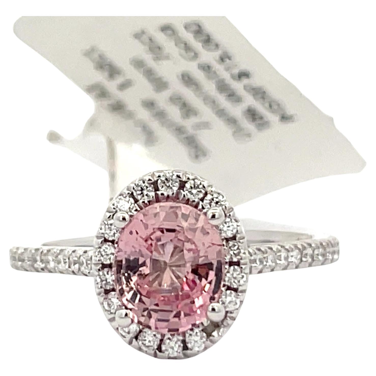 Certified Pink Sapphire No Heat Diamond Halo Ring 2.34 Carats 18k White Gold For Sale