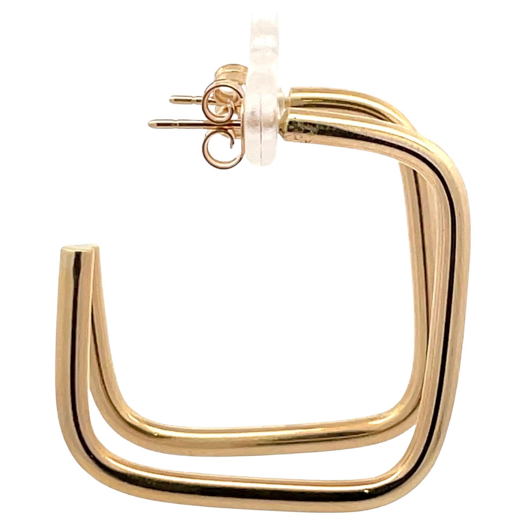 14 Karat Yellow Gold Square Hoop Earrings Grams Made in Italy 4 Grams For Sale