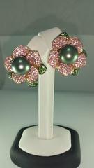 Pink Sapphire Green Garnet Tahitian Pearl Gold Earrings