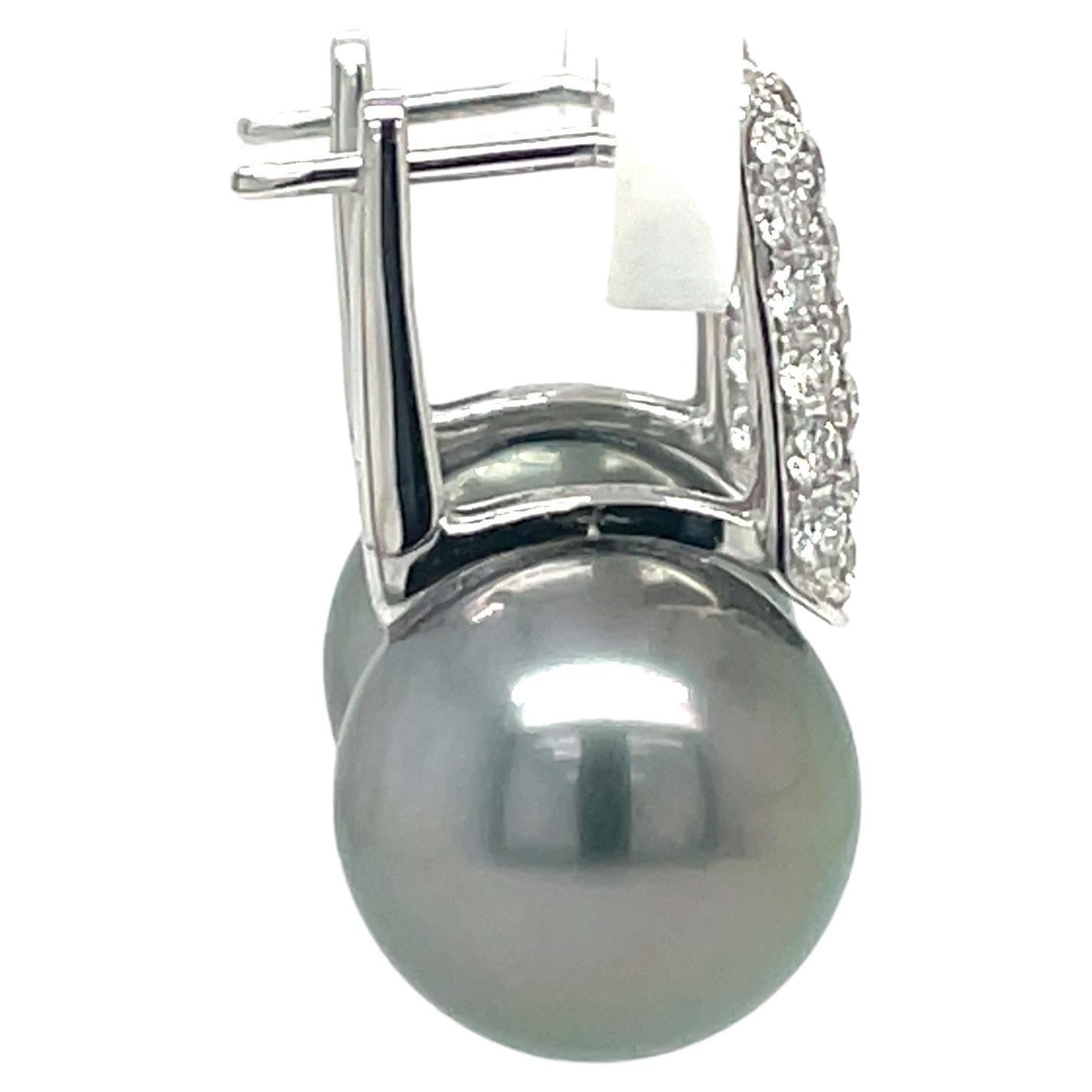 Tahitian Diamond Drop Earrings 0.61 Carats 18 Karat White Gold 12-13 MM For Sale 1