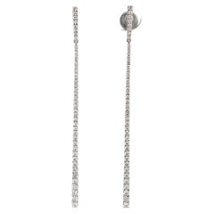 Long Bar Motif Diamond Drop Earrings 0.97 Carats 18 Karat White Gold 3.8 Grams