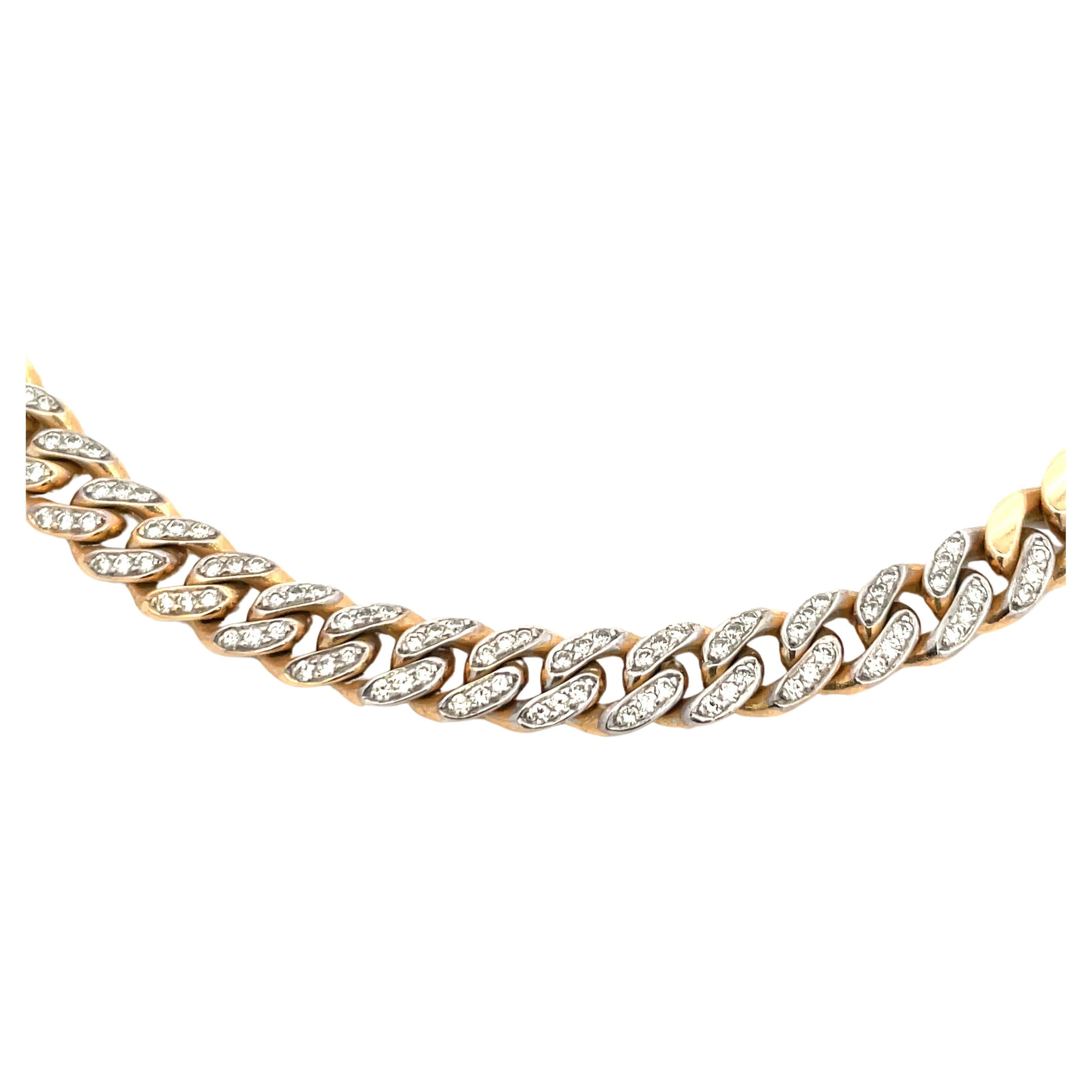 Two Way Diamond Cuban Link Choker Necklace 18 Karat Yellow Gold 75.4 Grams For Sale