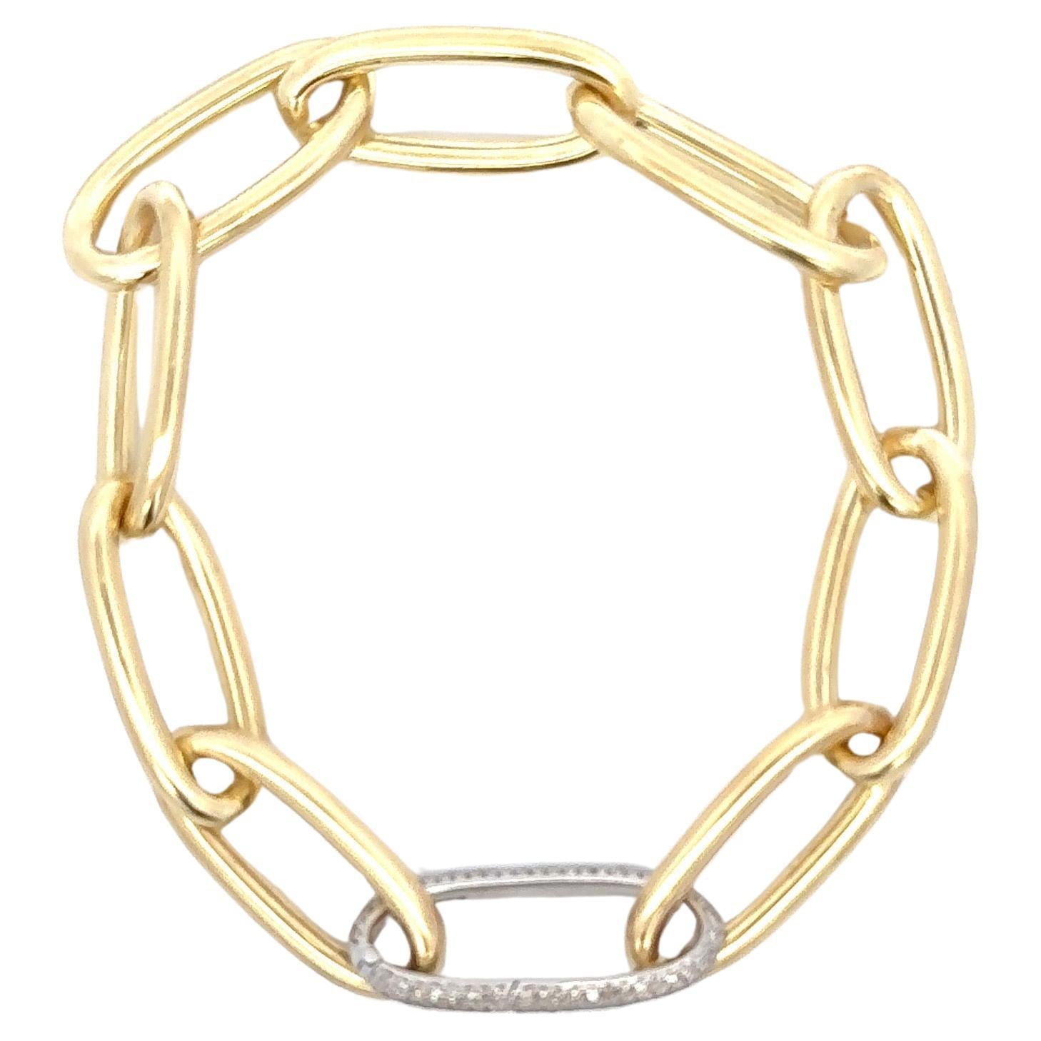 Bracelet italien ovale à maillons en forme de trombones avec fermoir en diamants blancs 14 carats