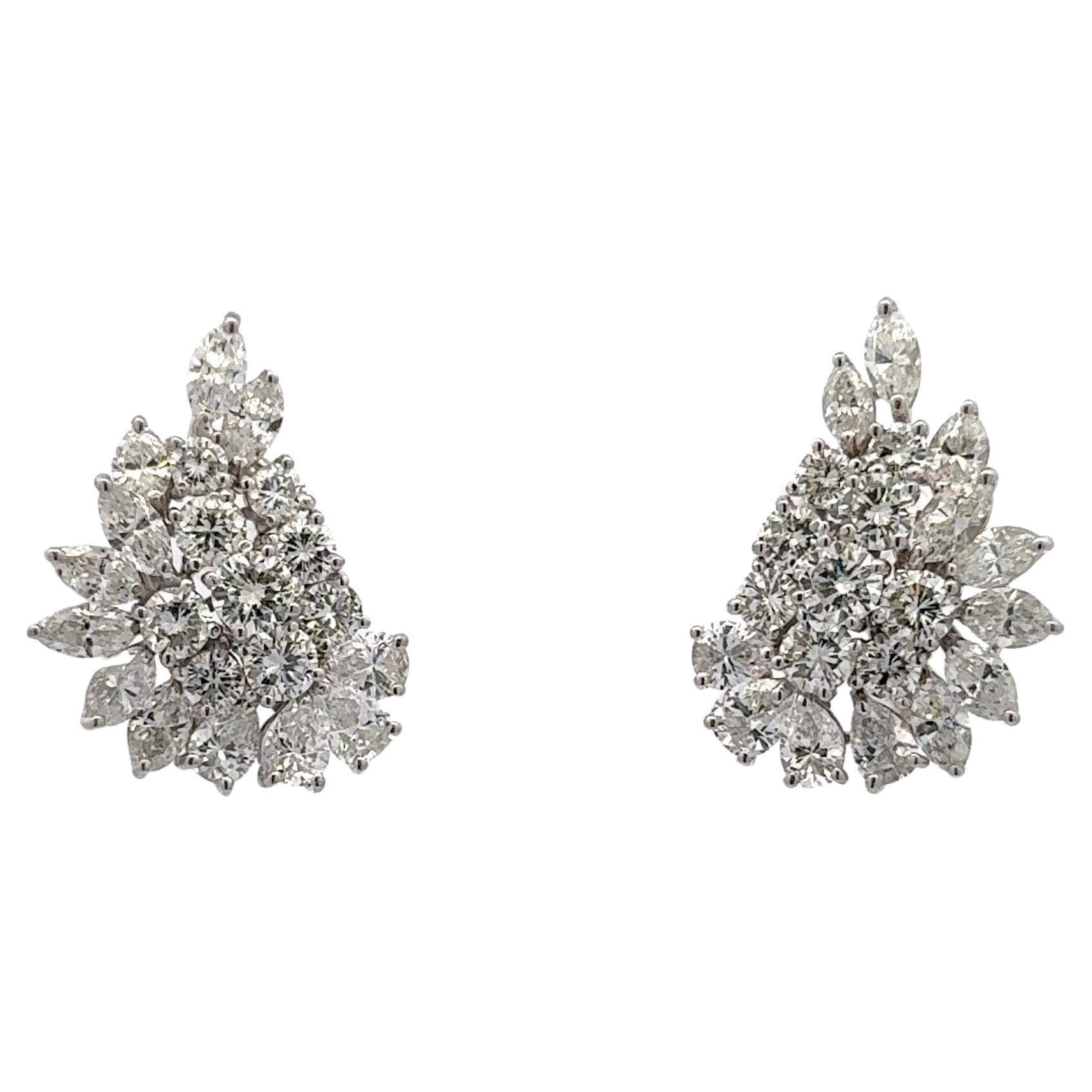 Boucles d'oreilles clips en platine avec diamants ronds et brillants 12 carats G-H SI 