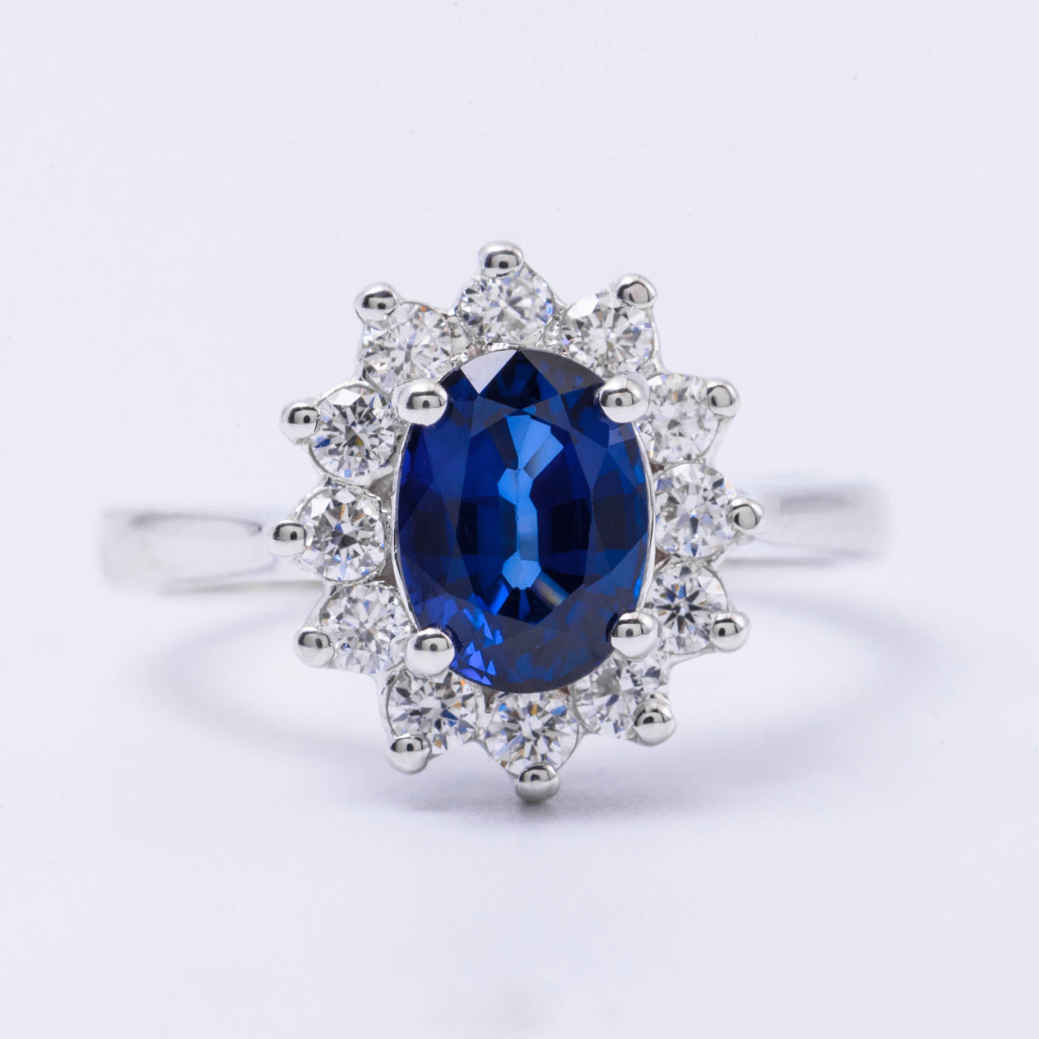The oval sapphire in this ring has a total carat weight of 1.79 carats. The diamonds have a total carat weight of 0.47 carats.
All our Gemstones are genuine, and are sourced with the highest degree of integrity.