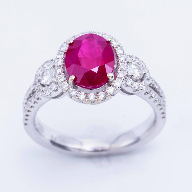 Oval Shape Ruby Diamond Halo Cocktail Engagement Ring For Sale at ...