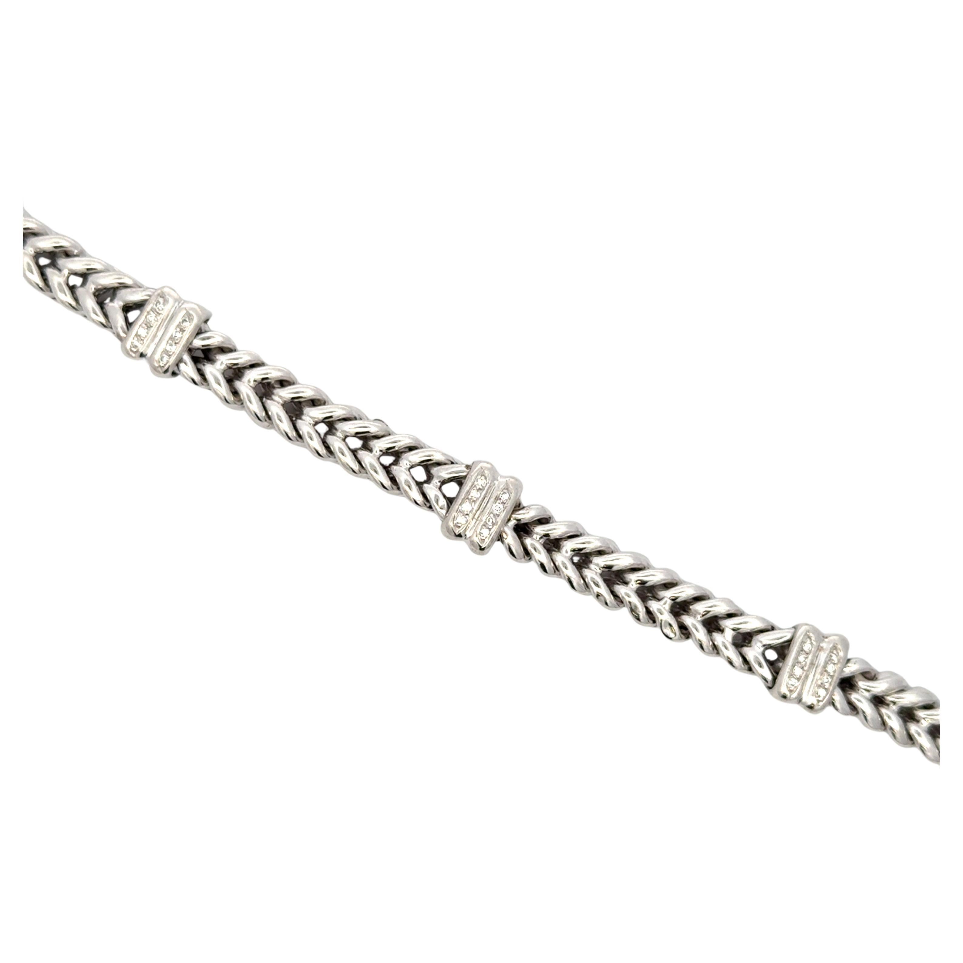 14 Karat White Gold Bar V Link Bracelet 27.1 Grams 0.35 Carats 7.5 Inches