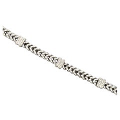 14 Karat White Gold Bar V Link Bracelet 27.1 Grams 0.35 Carats 7.5 Inches