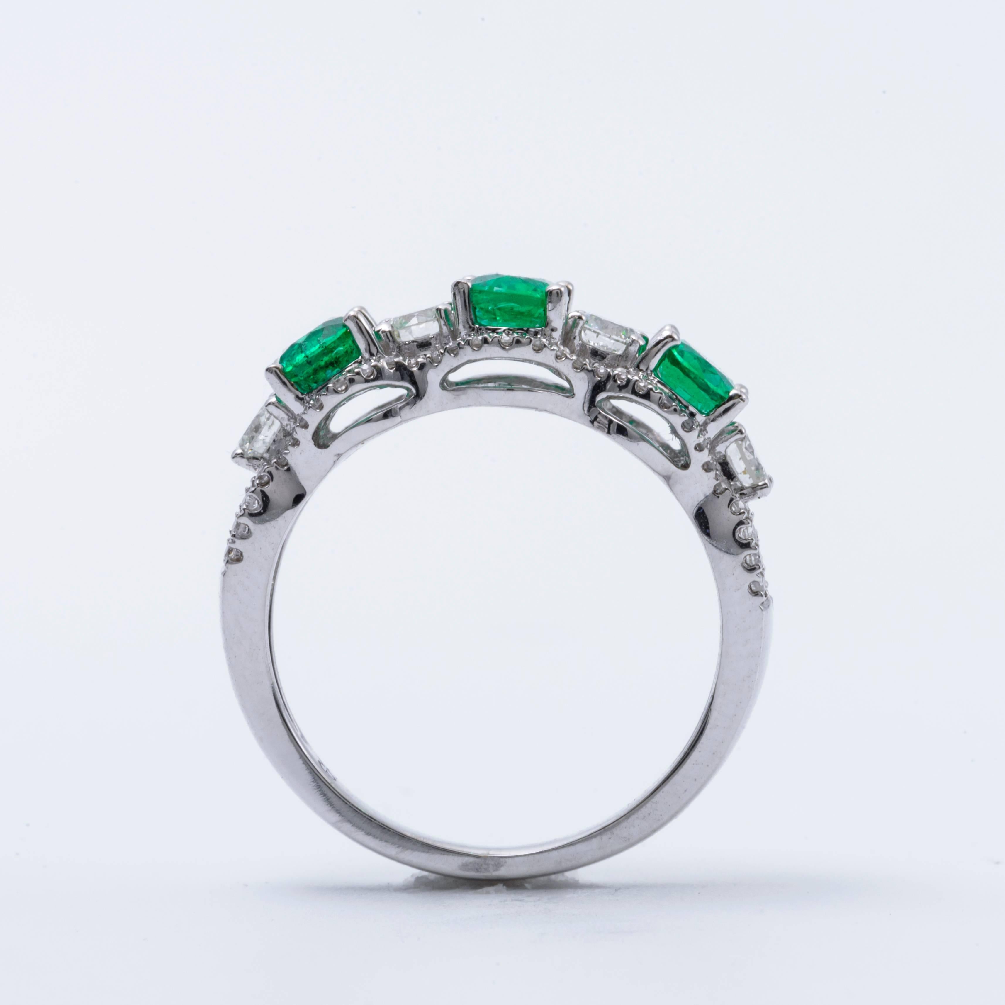 Oval Emerald and Diamond Accented Three Stone Gold Band Ring 1