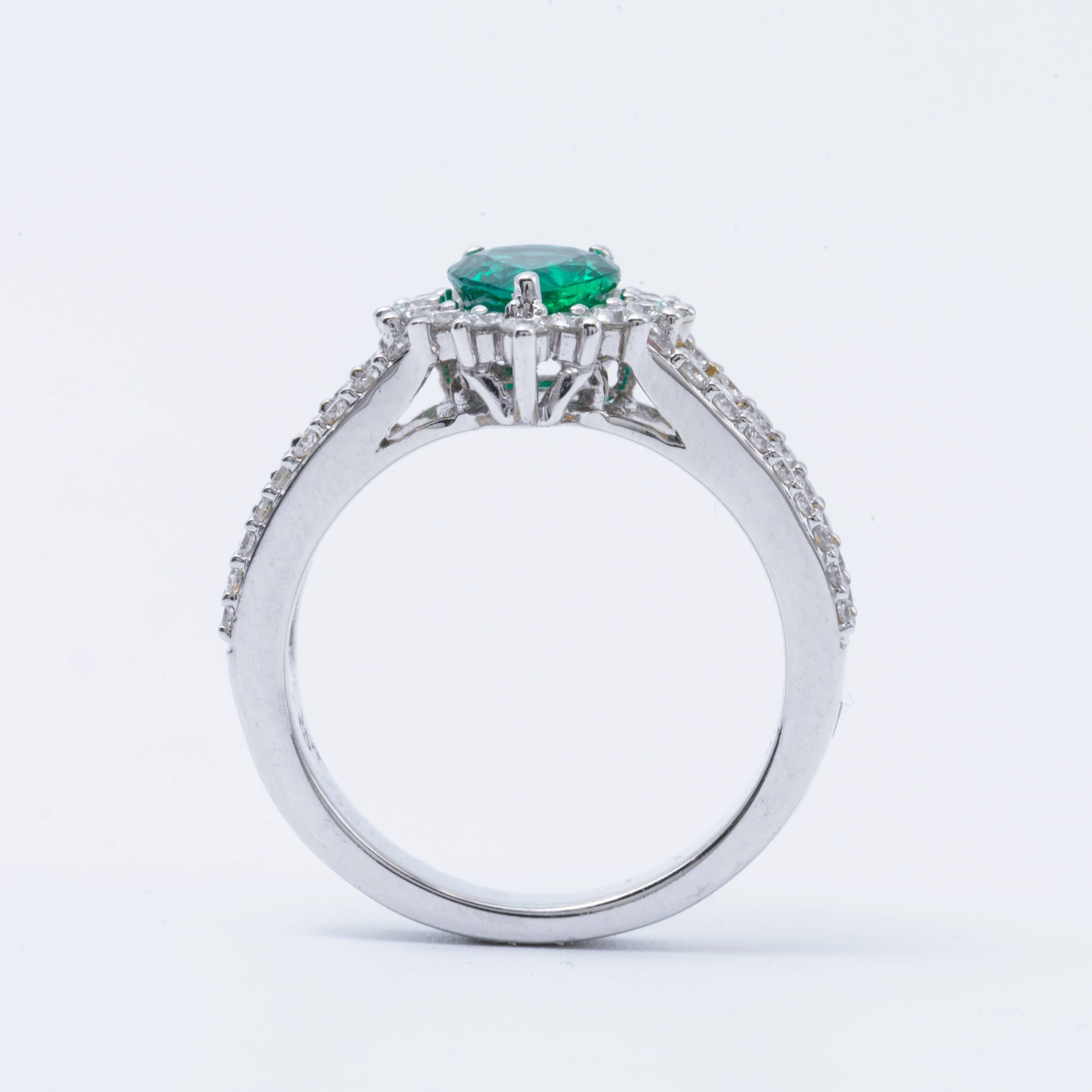 Women's Pear Shape Emerald and Diamond Halo Two-Tone Ring