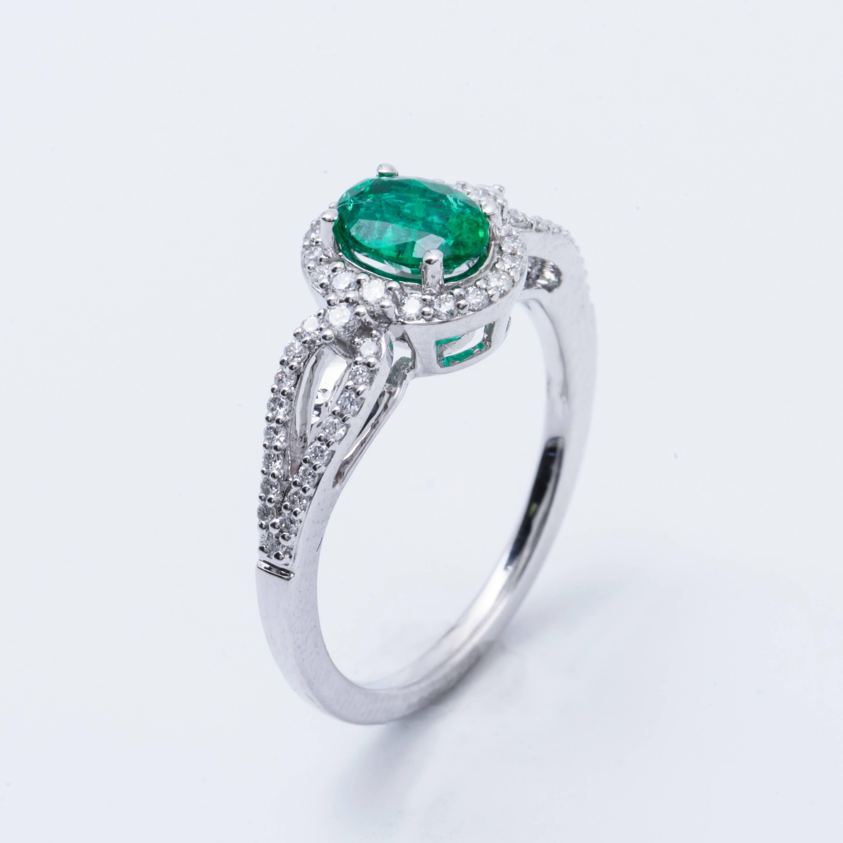 Oval Shape Emerald and Diamond Halo Engagment Cocktail Ring For Sale at ...