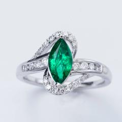 Marquise Emerald Diamond Accents Gold Ring