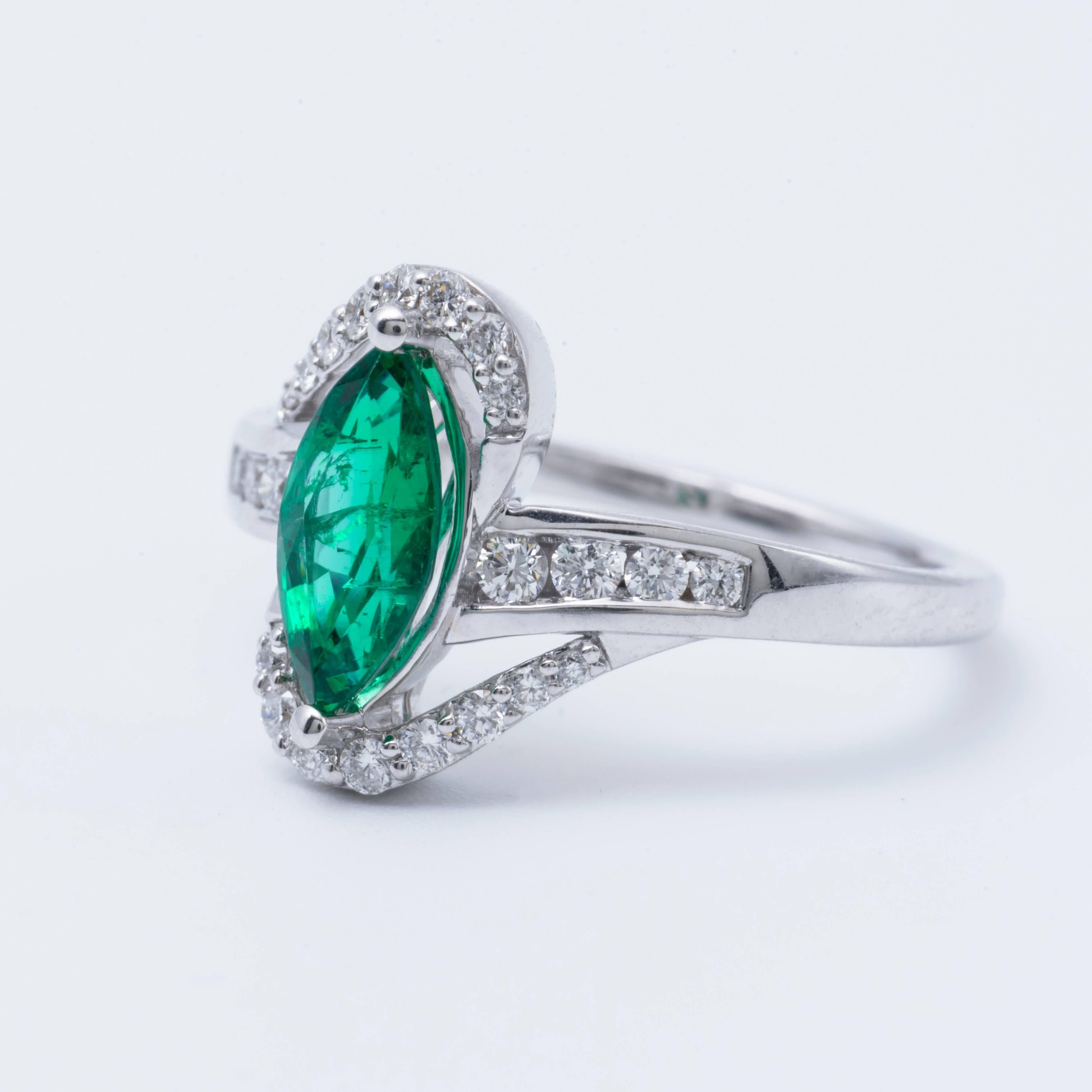Marquise Emerald Diamond Accents Gold Ring  In New Condition In New York, NY