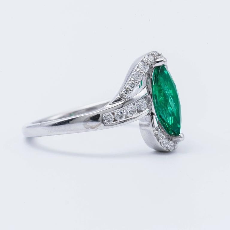 Marquise Emerald Diamond Accents Gold Ring For Sale at 1stdibs