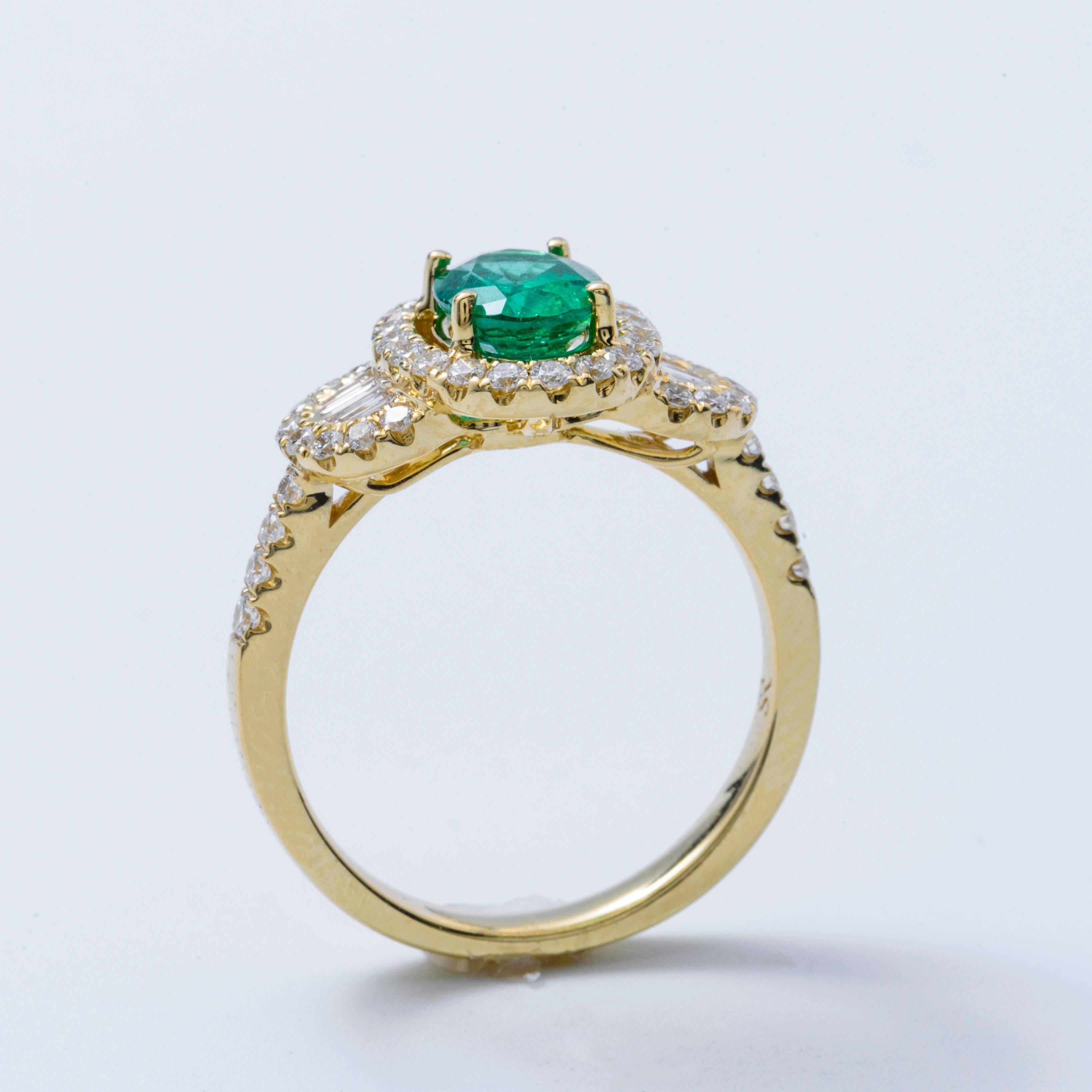 Oval Shape Emerald Diamond Yellow Gold Halo Cocktail Engagement Ring In New Condition In New York, NY