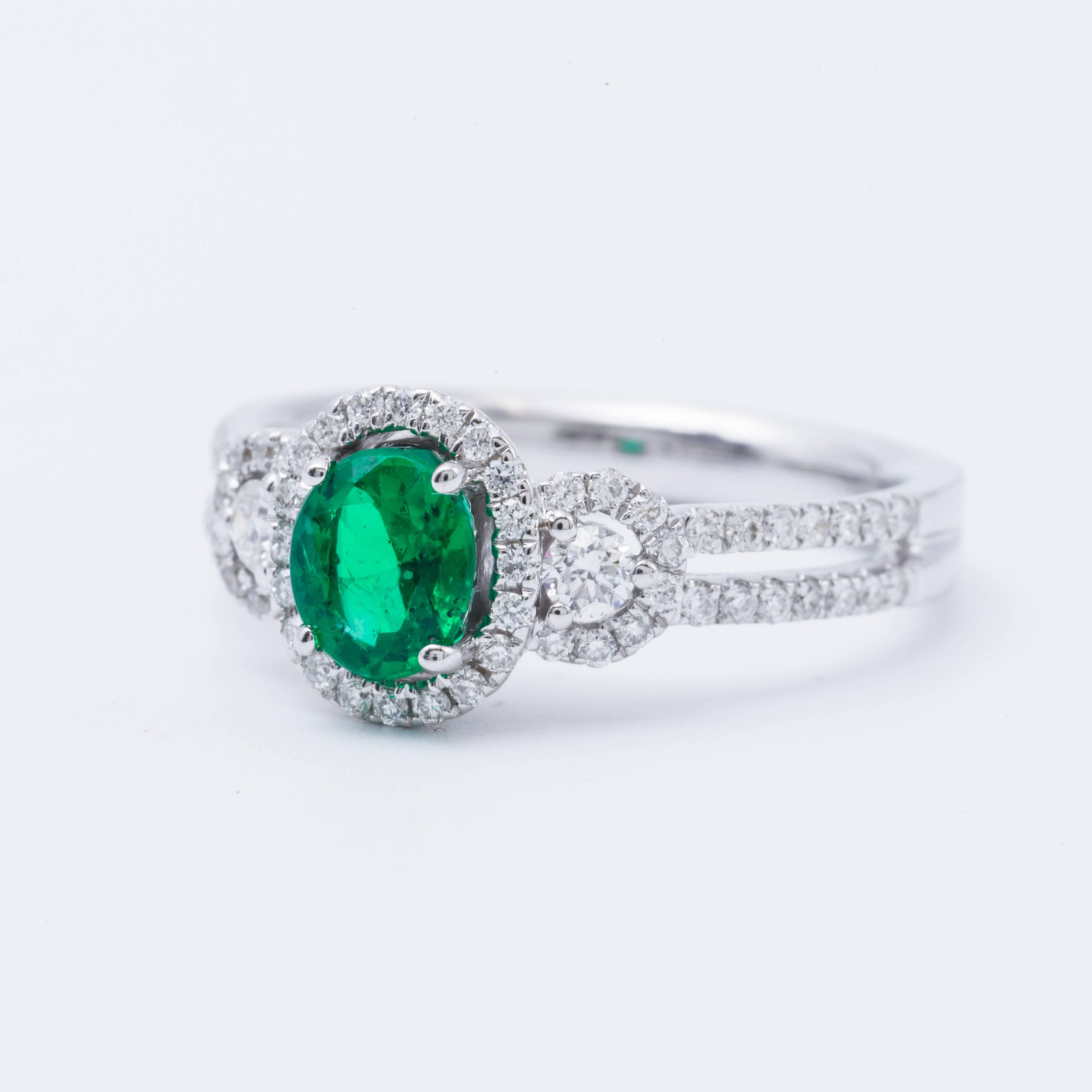 Oval Shape Emerald Diamond Gold Halo Engagement Cocktail Ring In New Condition In New York, NY