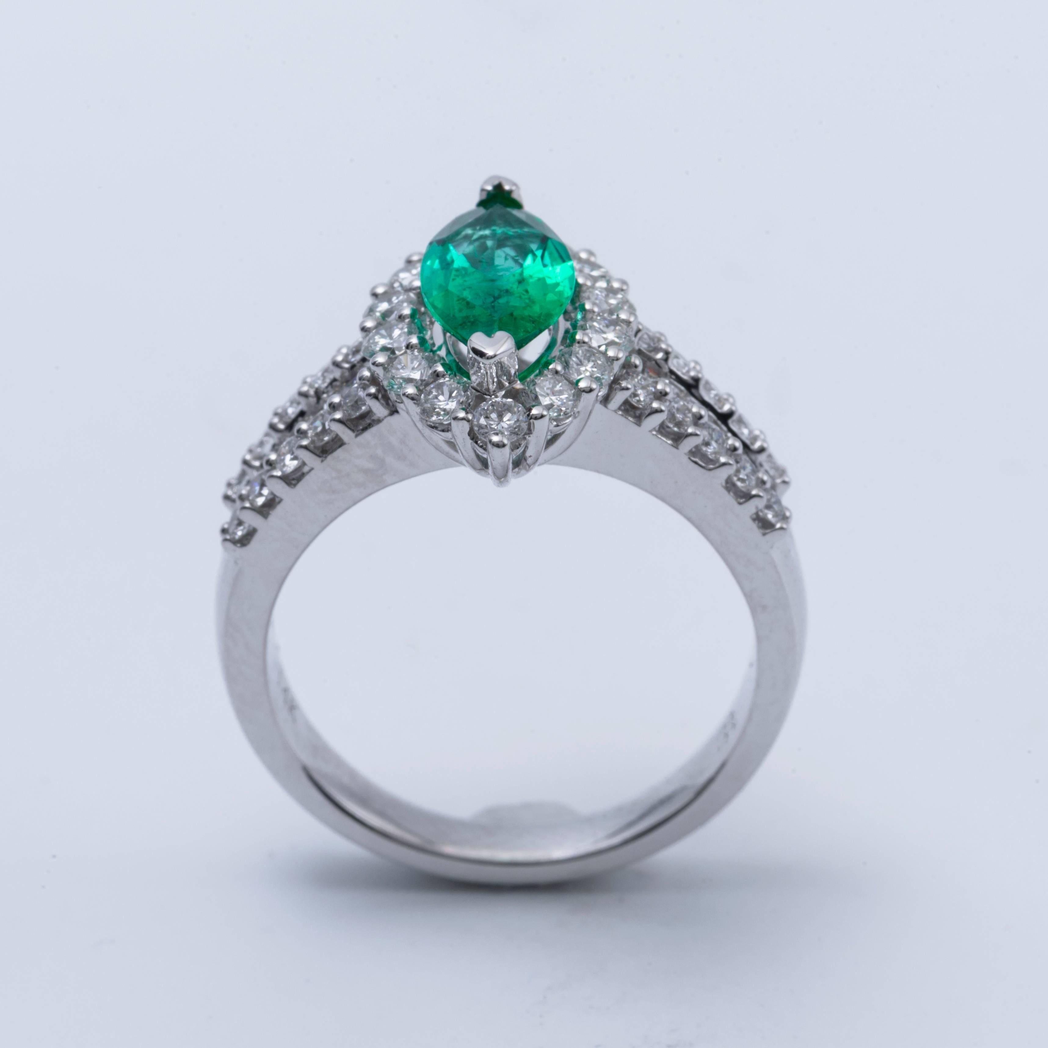 Contemporary Marquise Shape Zambian Emerald Diamond Gold Cocktail Engagement Ring