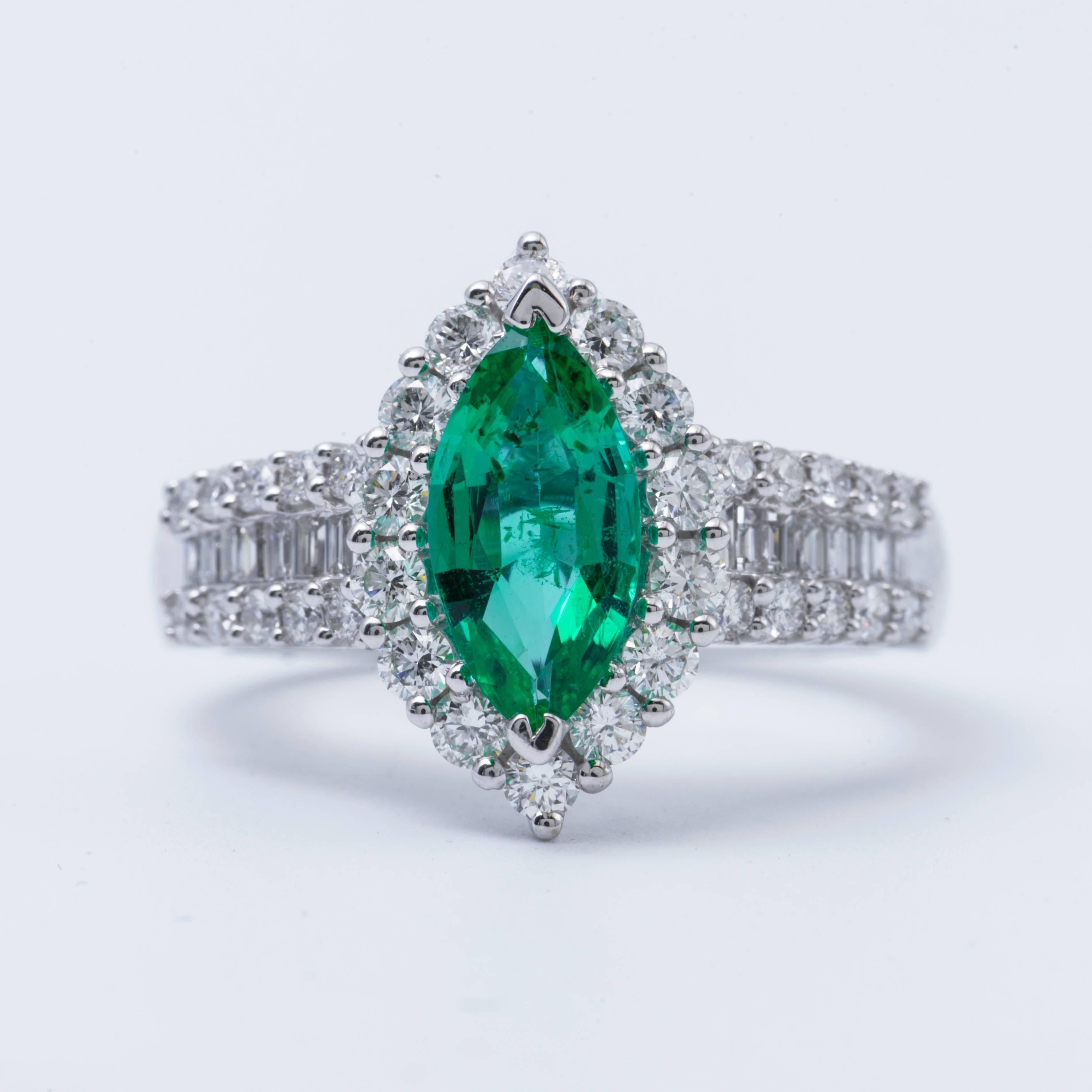 Women's Marquise Shape Zambian Emerald Diamond Gold Cocktail Engagement Ring