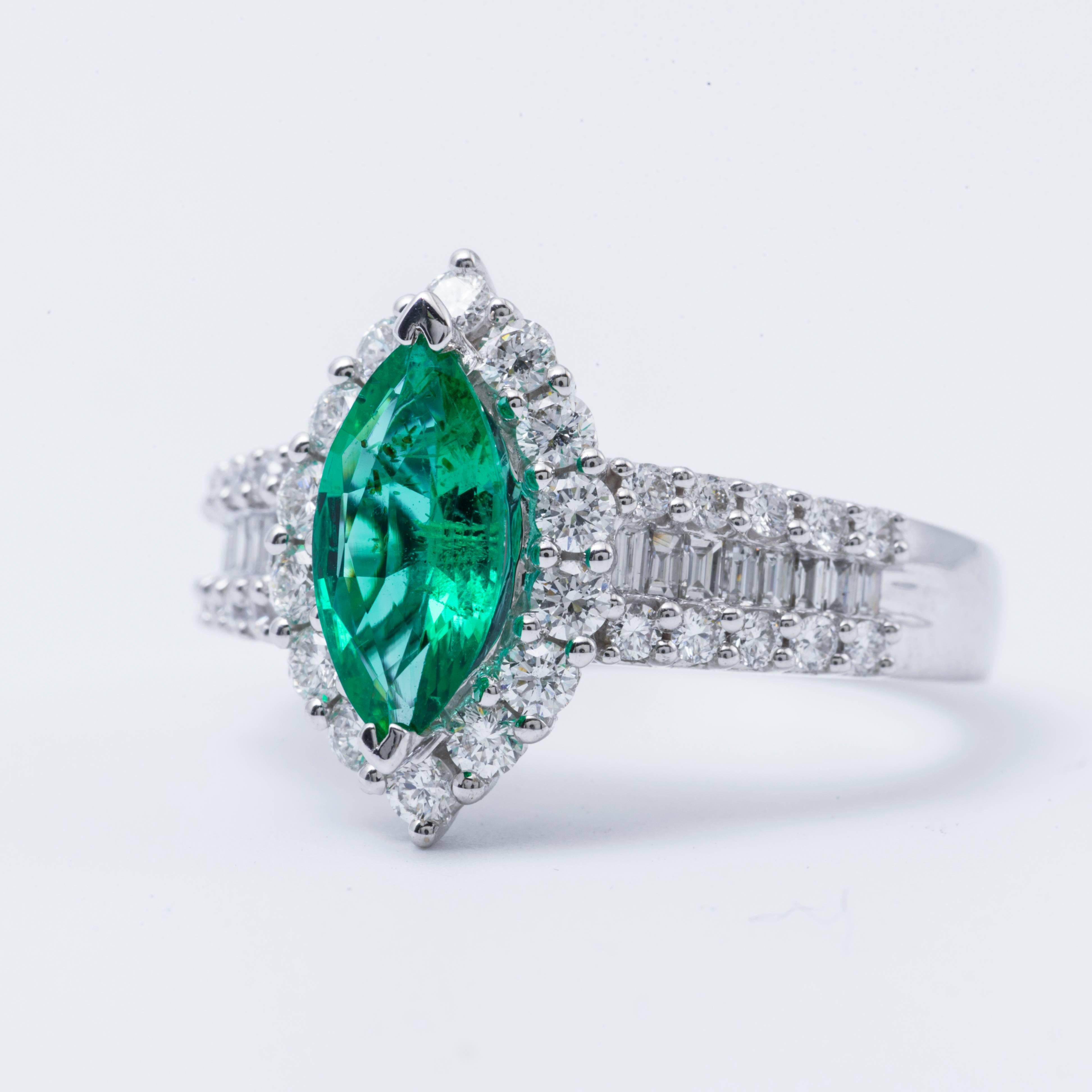 Marquise Shape Zambian Emerald Diamond Gold Cocktail Engagement Ring 1