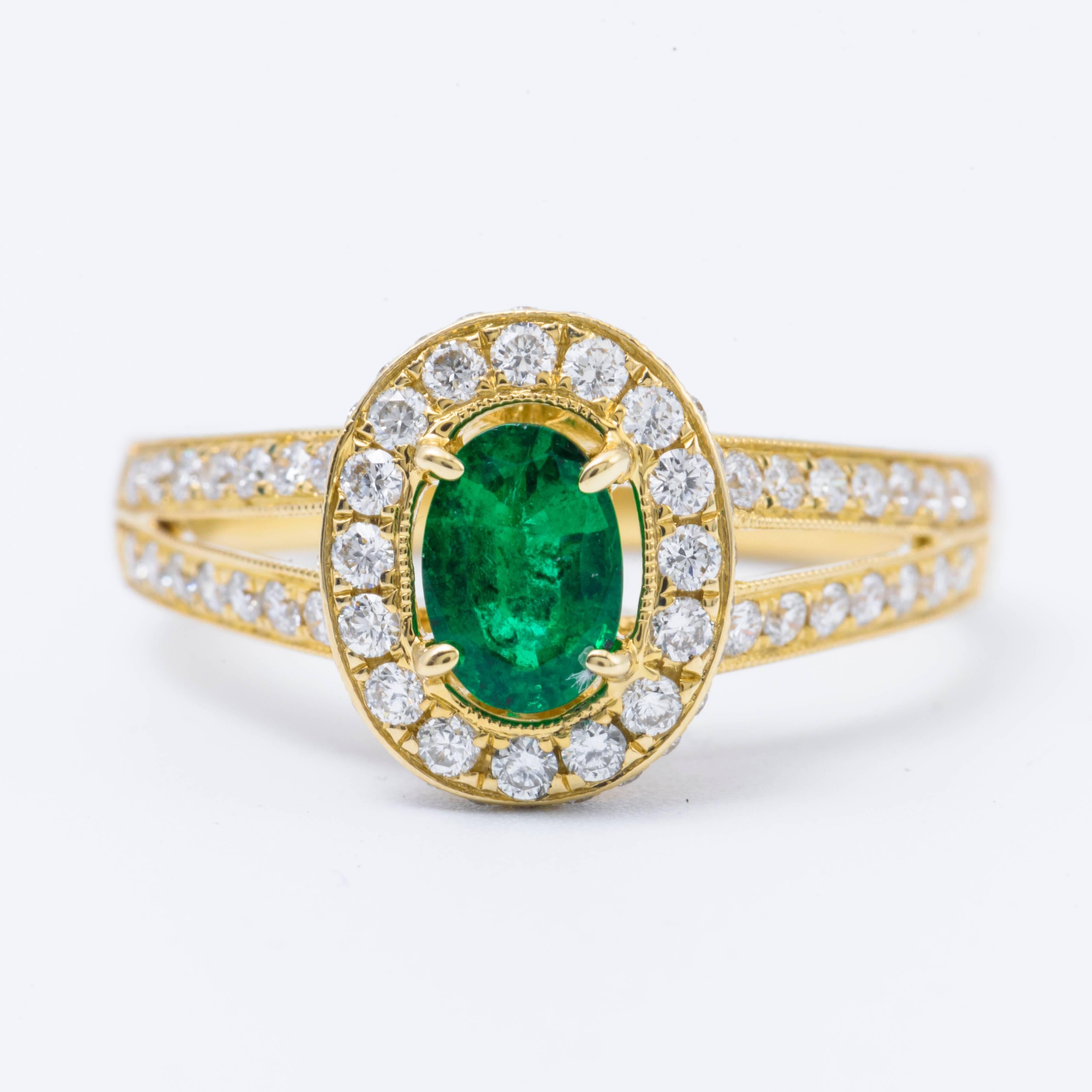 Oval Shape Emerald Diamond Engagement Cocktail Halo Ring In New Condition In New York, NY