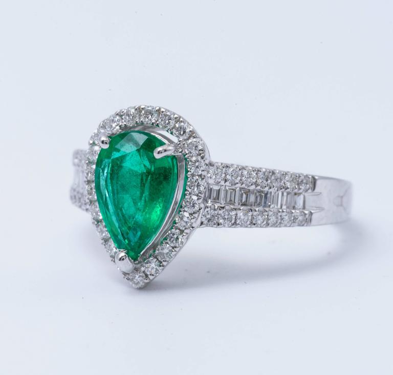 Pear Shape Emerald and Diamond Engagement Cocktail Ring at 1stDibs ...