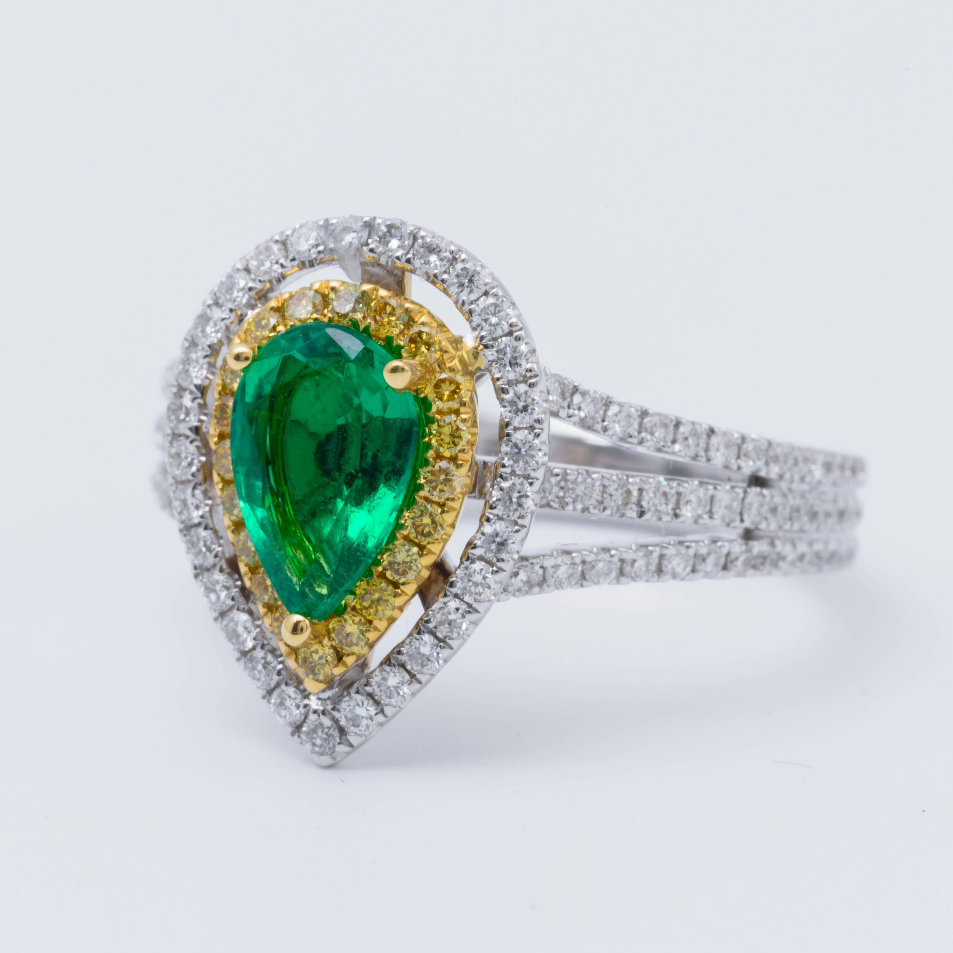 Yellow and White Gold Pear Shape Emerald and Diamond Cocktail ...