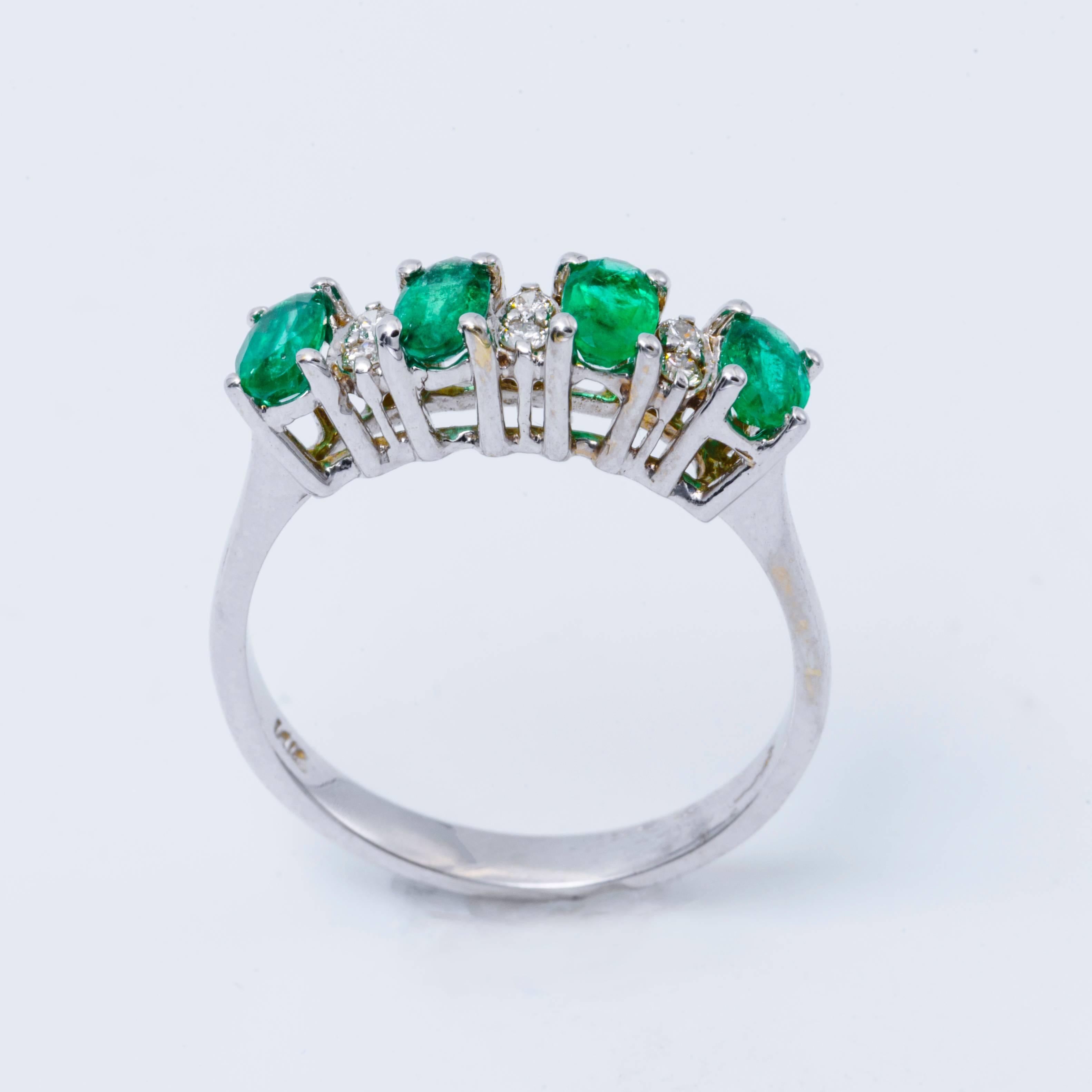 Four Oval Shape Zambian Emeralds and Diamonds Band Ring In New Condition In New York, NY