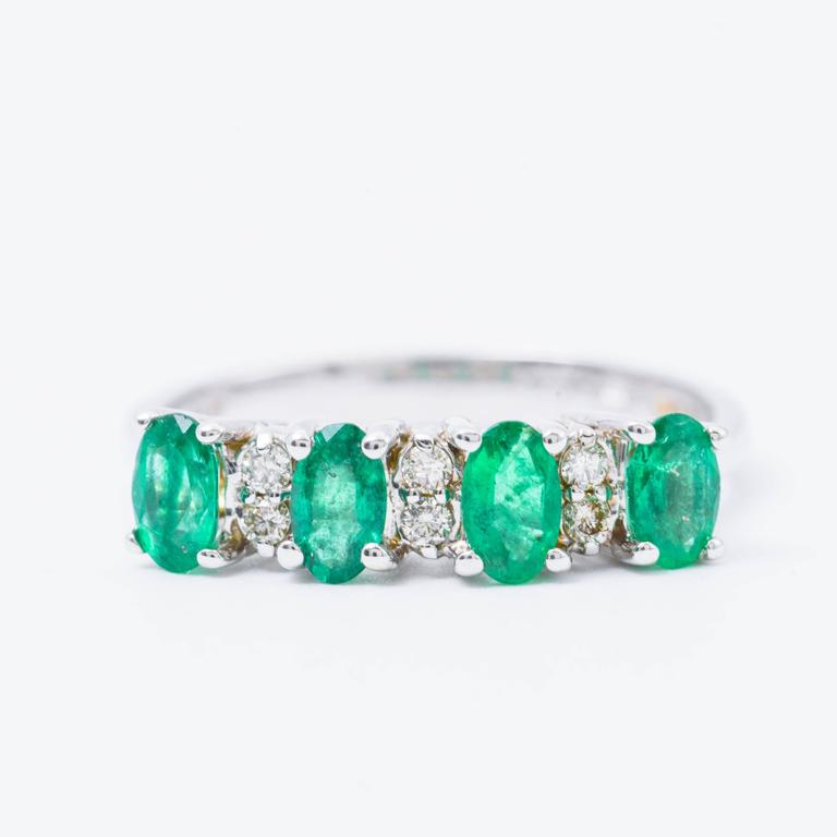 Four Oval Shape Zambian Emeralds and Diamonds Band Ring at 1stDibs
